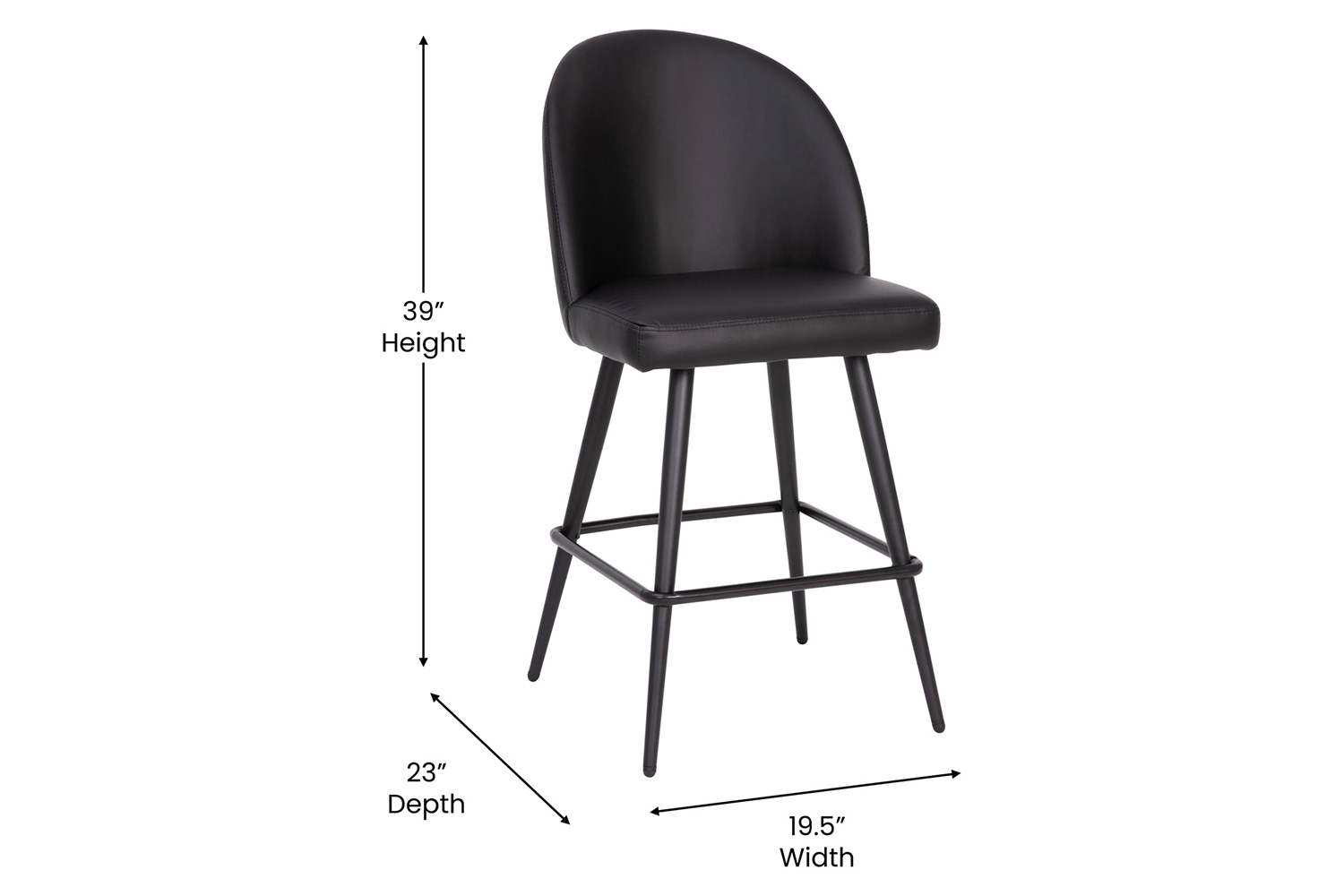 BLNK Lyla Commercial LeatherSoft High-Back Modern Armless Counter Stools with Contoured Backrests, Steel Frames and Footrests Set of 2 - Black