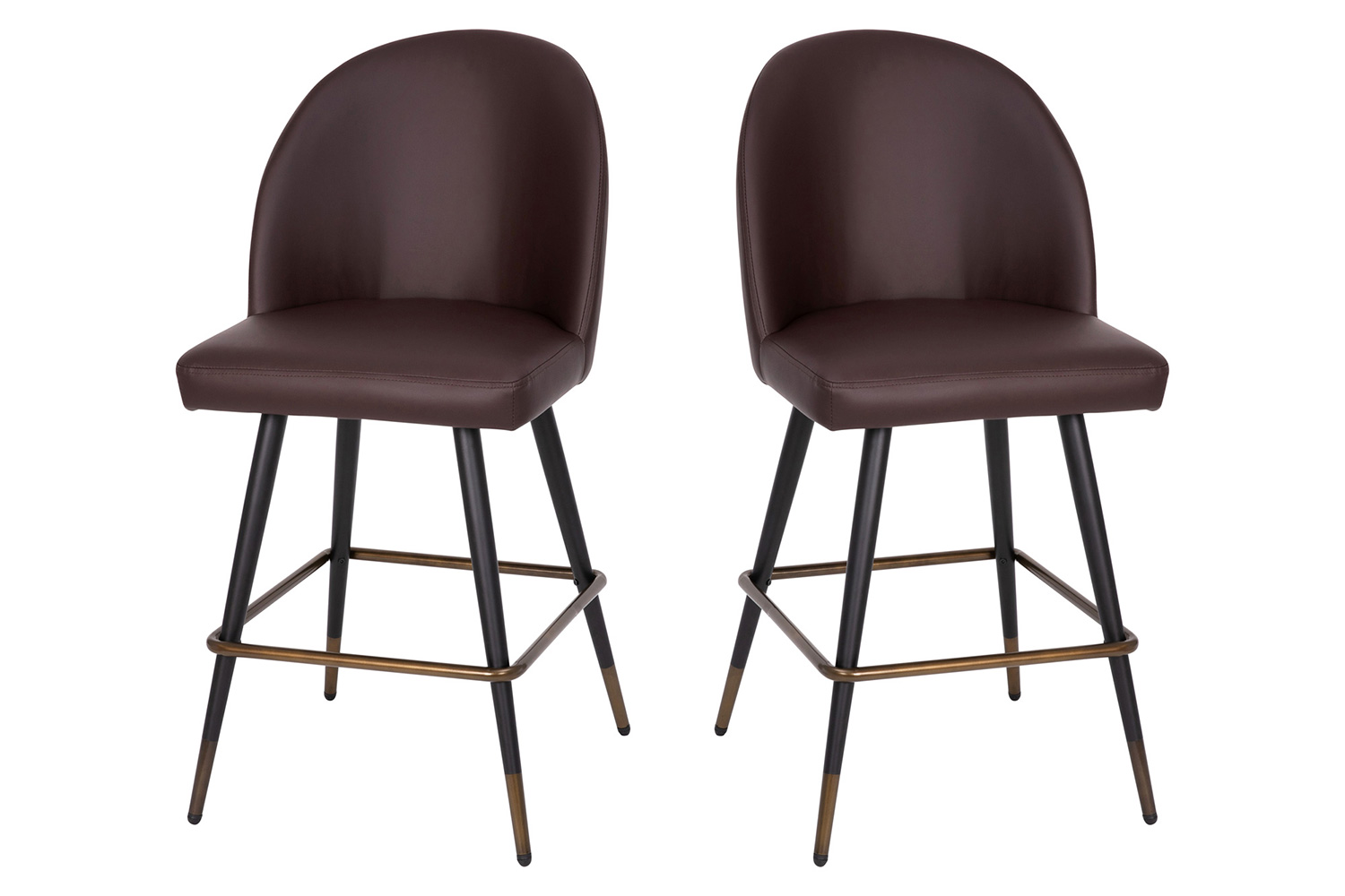 BLNK Lyla Commercial LeatherSoft High-Back Modern Armless Counter Stools with Contoured Backrests, Steel Frames and Footrests Set of 2 - Brown