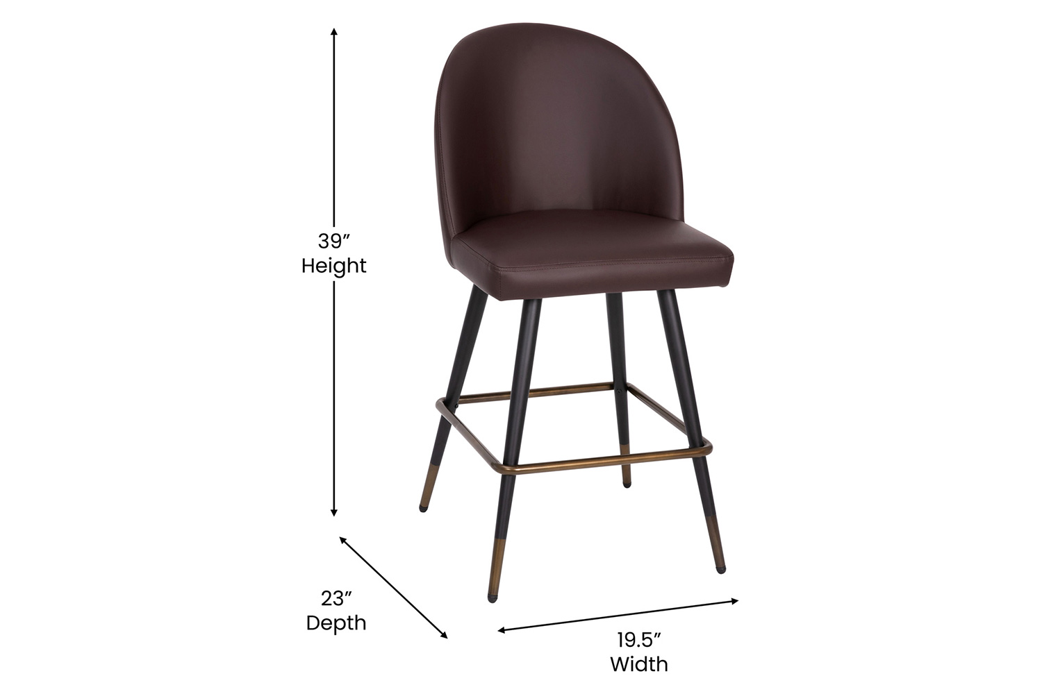 BLNK Lyla Commercial LeatherSoft High-Back Modern Armless Counter Stools with Contoured Backrests, Steel Frames and Footrests Set of 2 - Brown