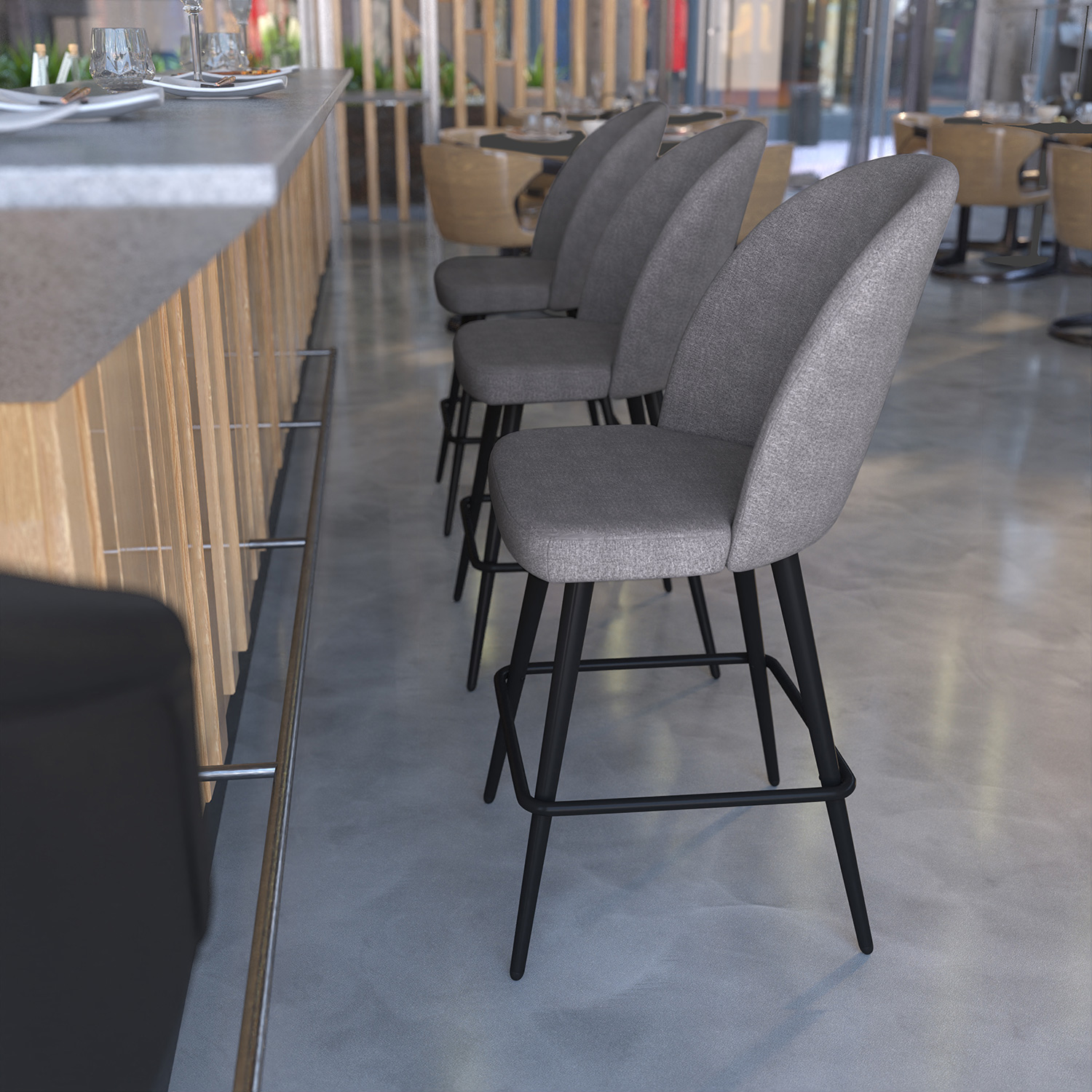 BLNK - Lyla Commercial Faux Linen High-Back Modern Armless Counter Stools with Contoured Backrests, Steel Frames and Footrests Set of 2