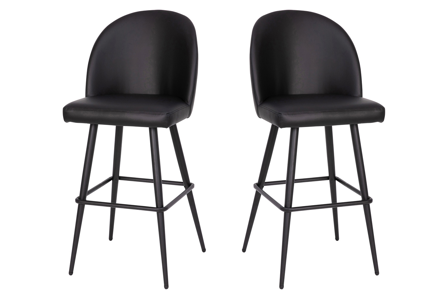 BLNK Lyla Commercial LeatherSoft High Back Modern Armless Bar Stools with Contoured Backrest, Steel Frame and Integrated Footrest Set of 2 - Black