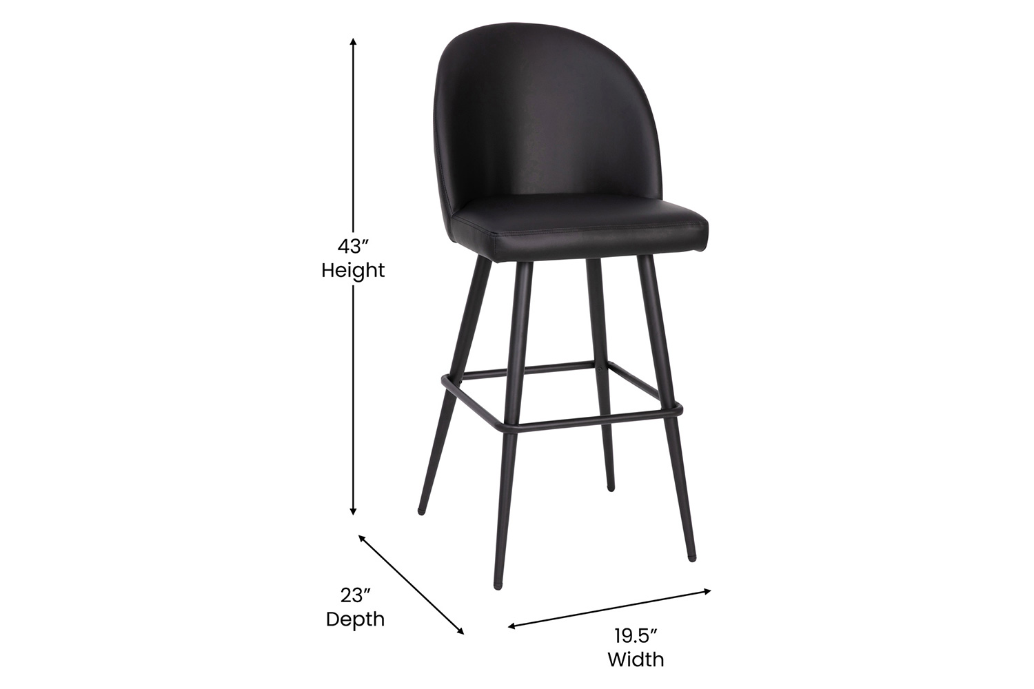 BLNK Lyla Commercial LeatherSoft High Back Modern Armless Bar Stools with Contoured Backrest, Steel Frame and Integrated Footrest Set of 2 - Black