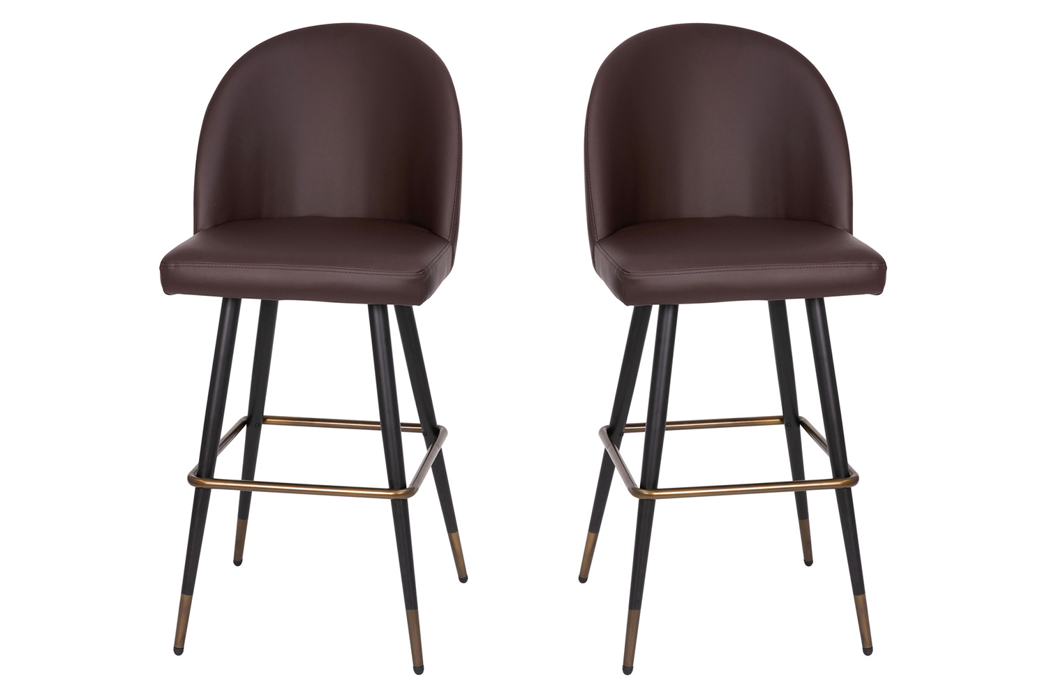 BLNK Lyla Commercial LeatherSoft High Back Modern Armless Bar Stools with Contoured Backrest, Steel Frame and Integrated Footrest Set of 2 - Brown