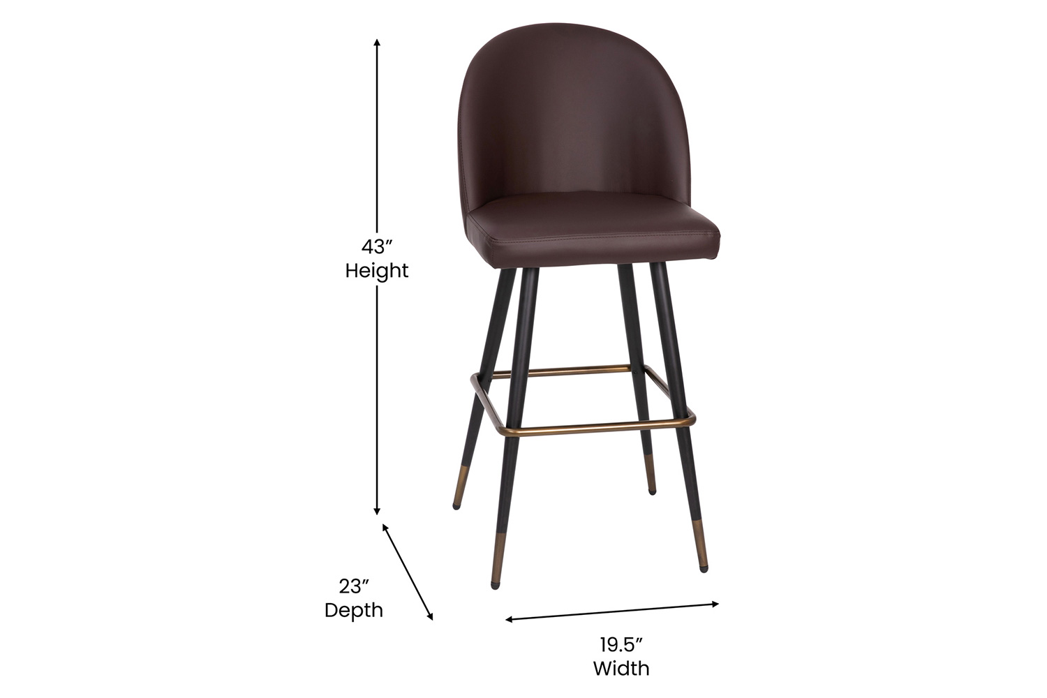 BLNK Lyla Commercial LeatherSoft High Back Modern Armless Bar Stools with Contoured Backrest, Steel Frame and Integrated Footrest Set of 2 - Brown