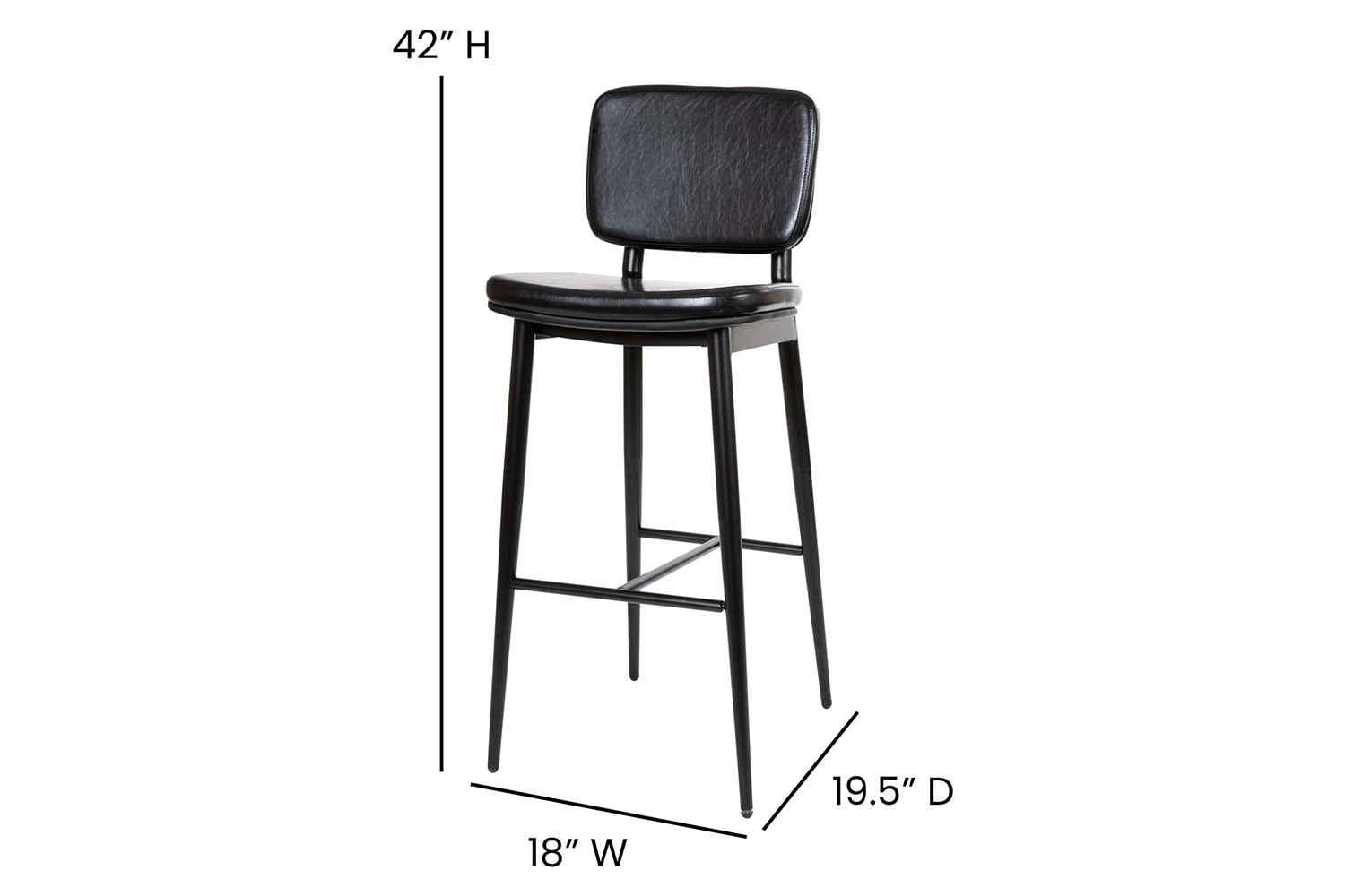 BLNK Kenzie Commercial LeatherSoft Mid-Back Bar Stools Set of 2 - Black