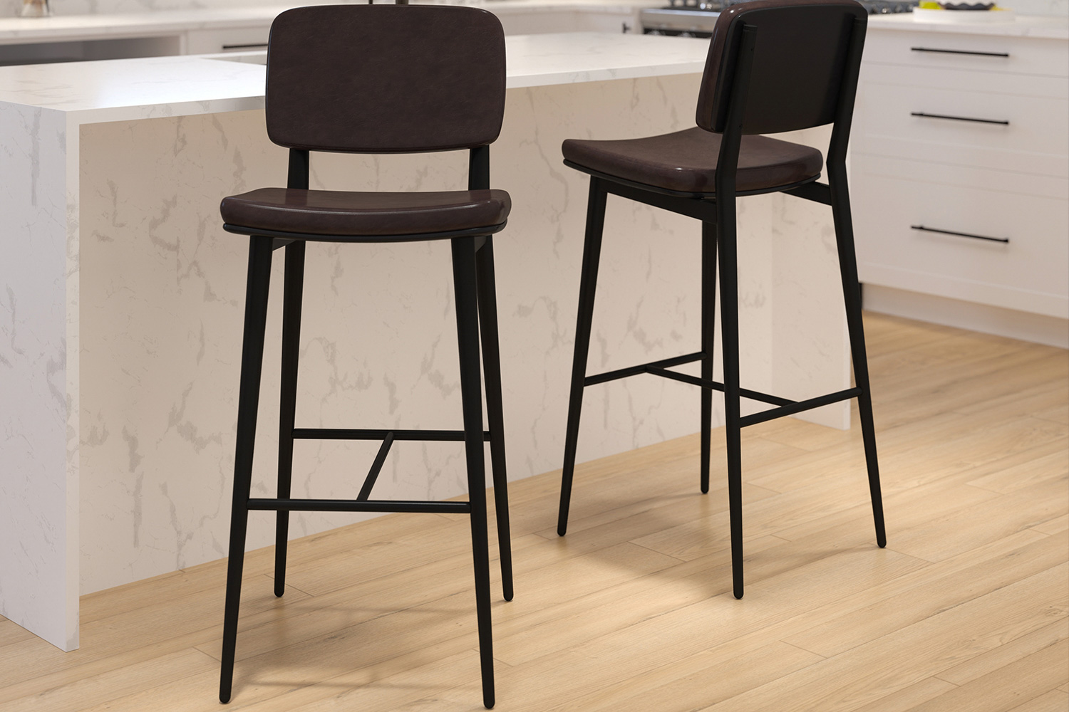 BLNK Kenzie Commercial LeatherSoft Mid-Back Bar Stools Set of 2