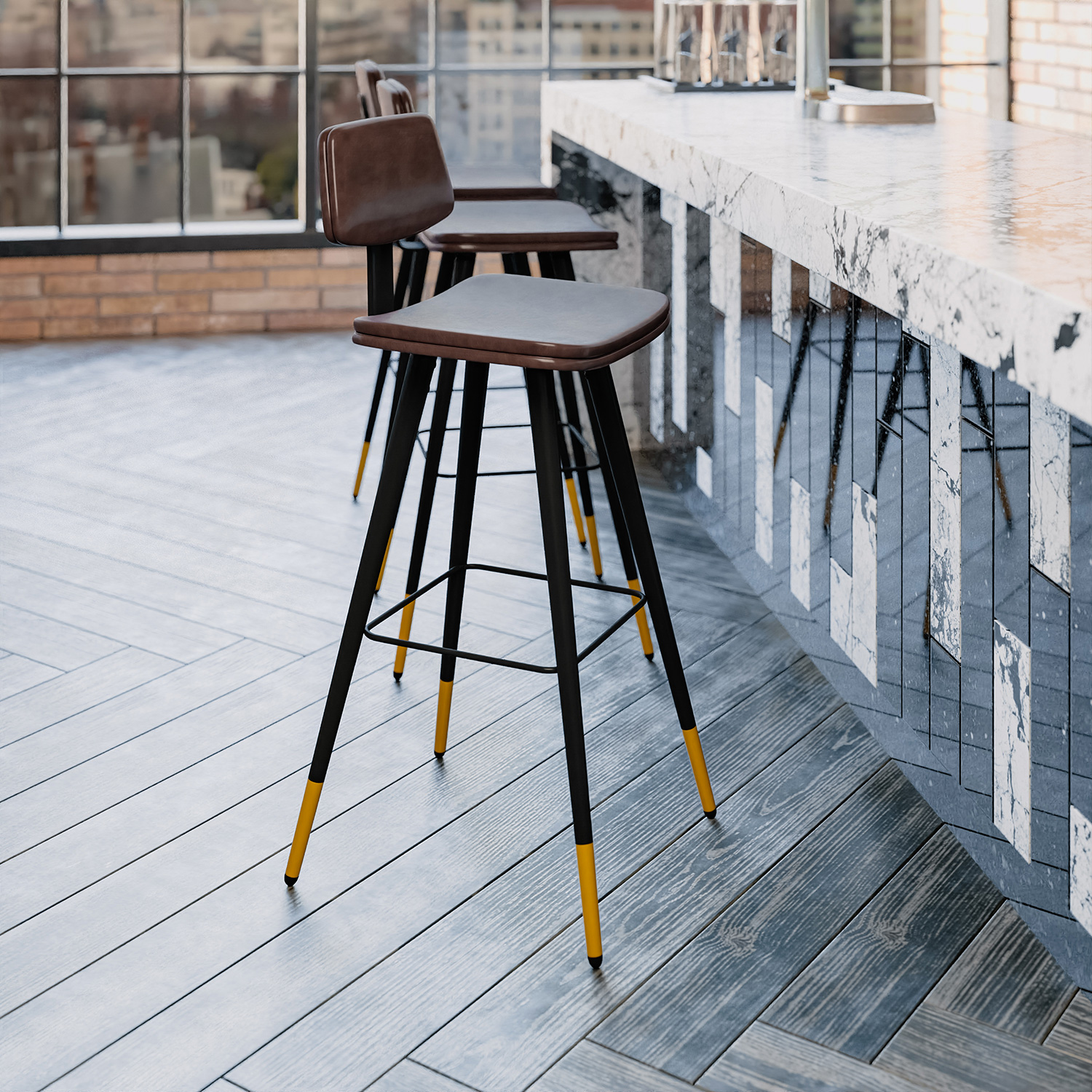 BLNK™ Kora Commercial LeatherSoft Low Back Bar Stools Set of 2 - Brown