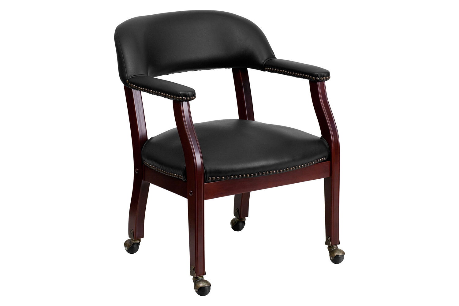 BLNK™ Sarah Vinyl Luxurious Conference Chair with Accent Nail Trim and Casters - Black