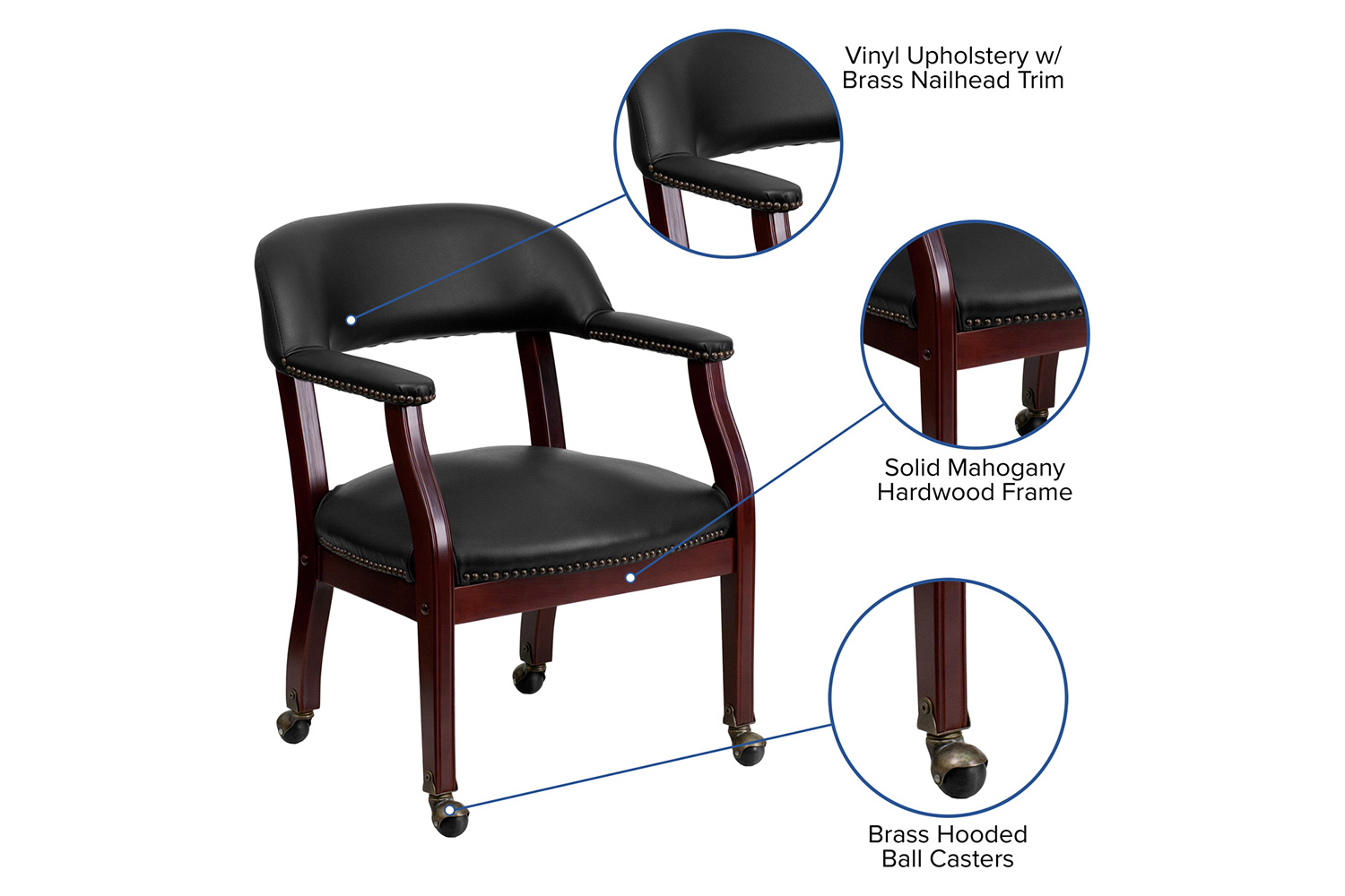 BLNK™ Sarah Vinyl Luxurious Conference Chair with Accent Nail Trim and Casters - Black