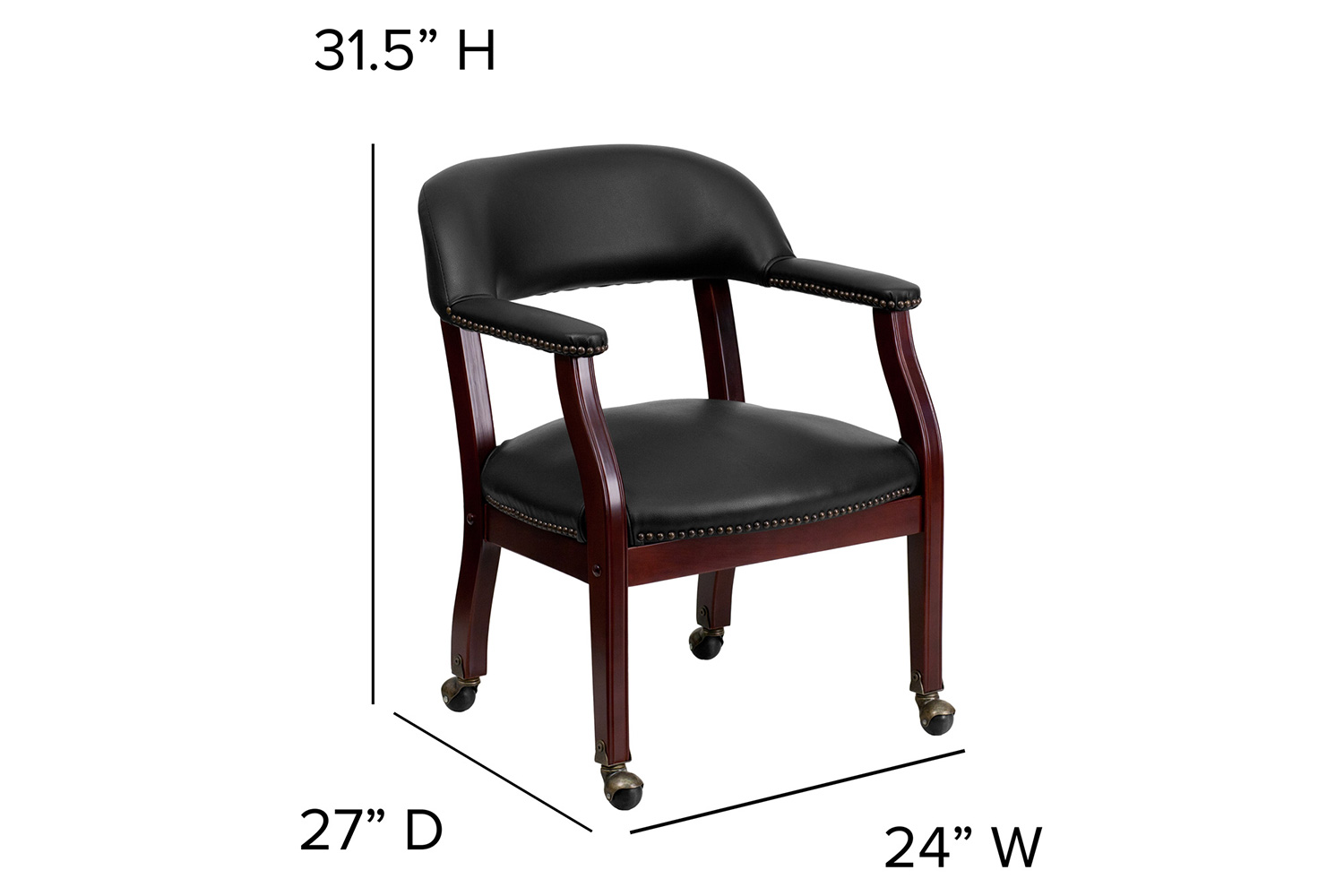 BLNK™ Sarah Vinyl Luxurious Conference Chair with Accent Nail Trim and Casters - Black