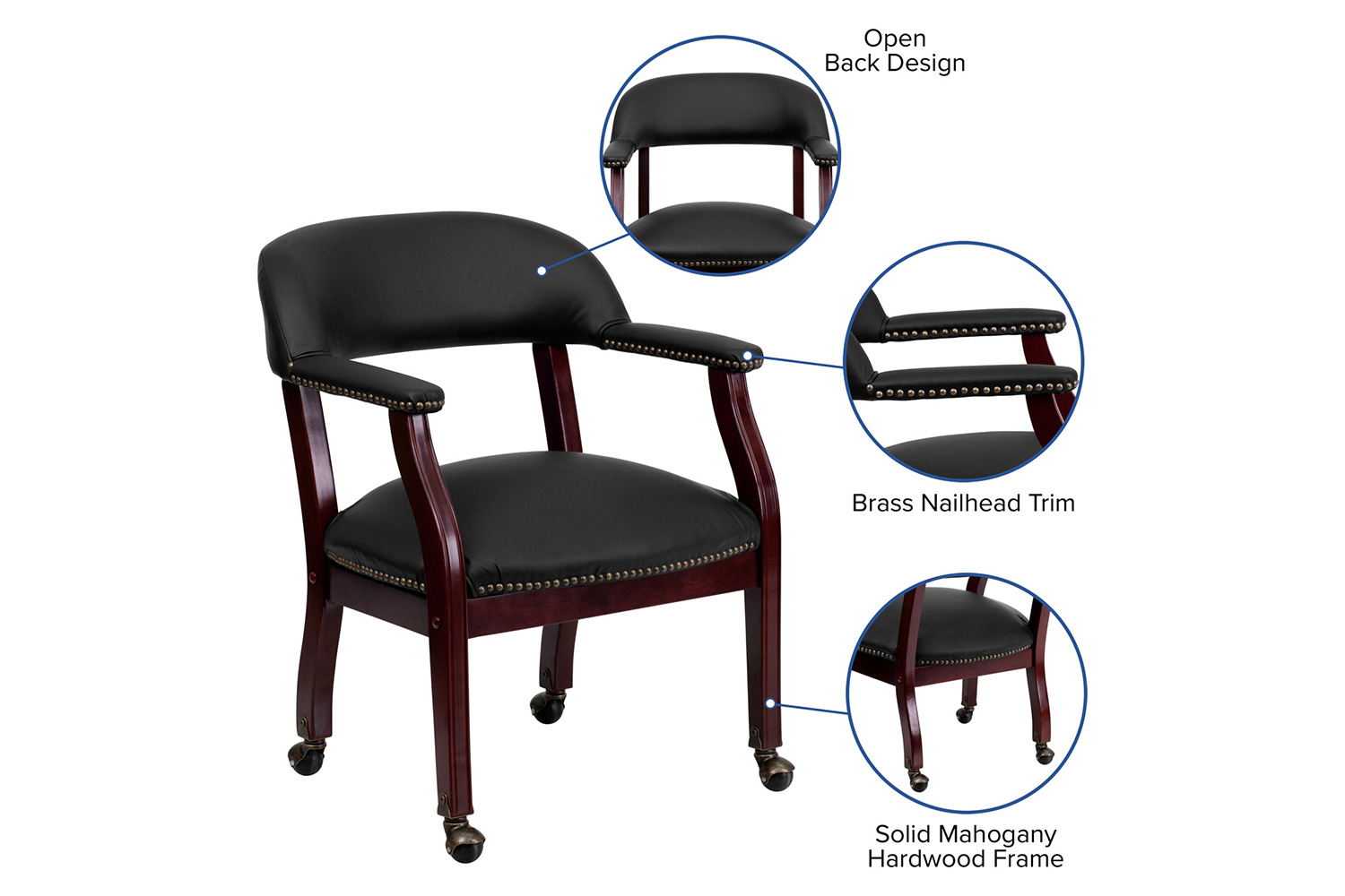 BLNK™ Diamond LeatherSoft Conference Chair with Accent Nail Trim and Casters - Black