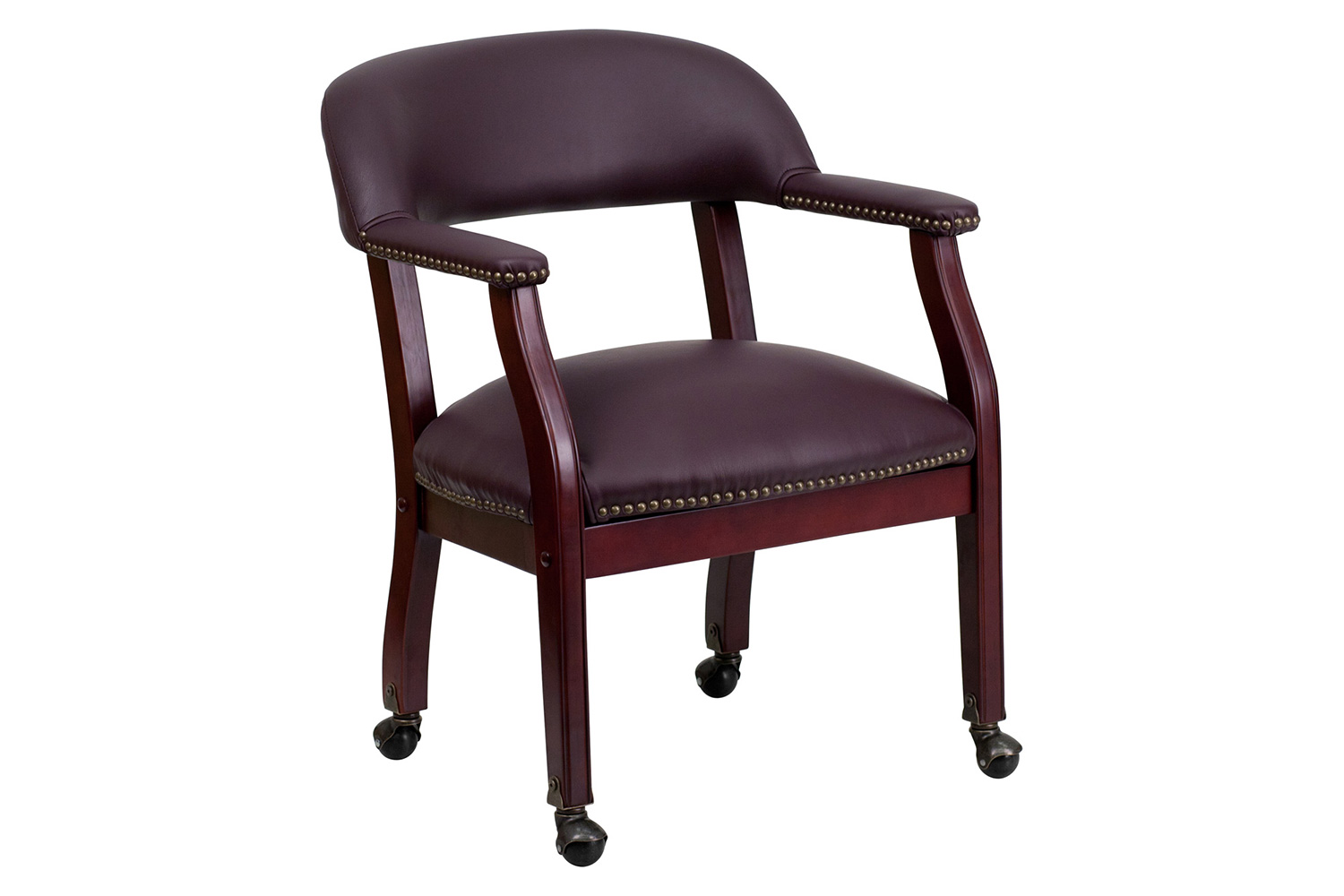 BLNK™ Diamond LeatherSoft Conference Chair with Accent Nail Trim and Casters - Burgundy