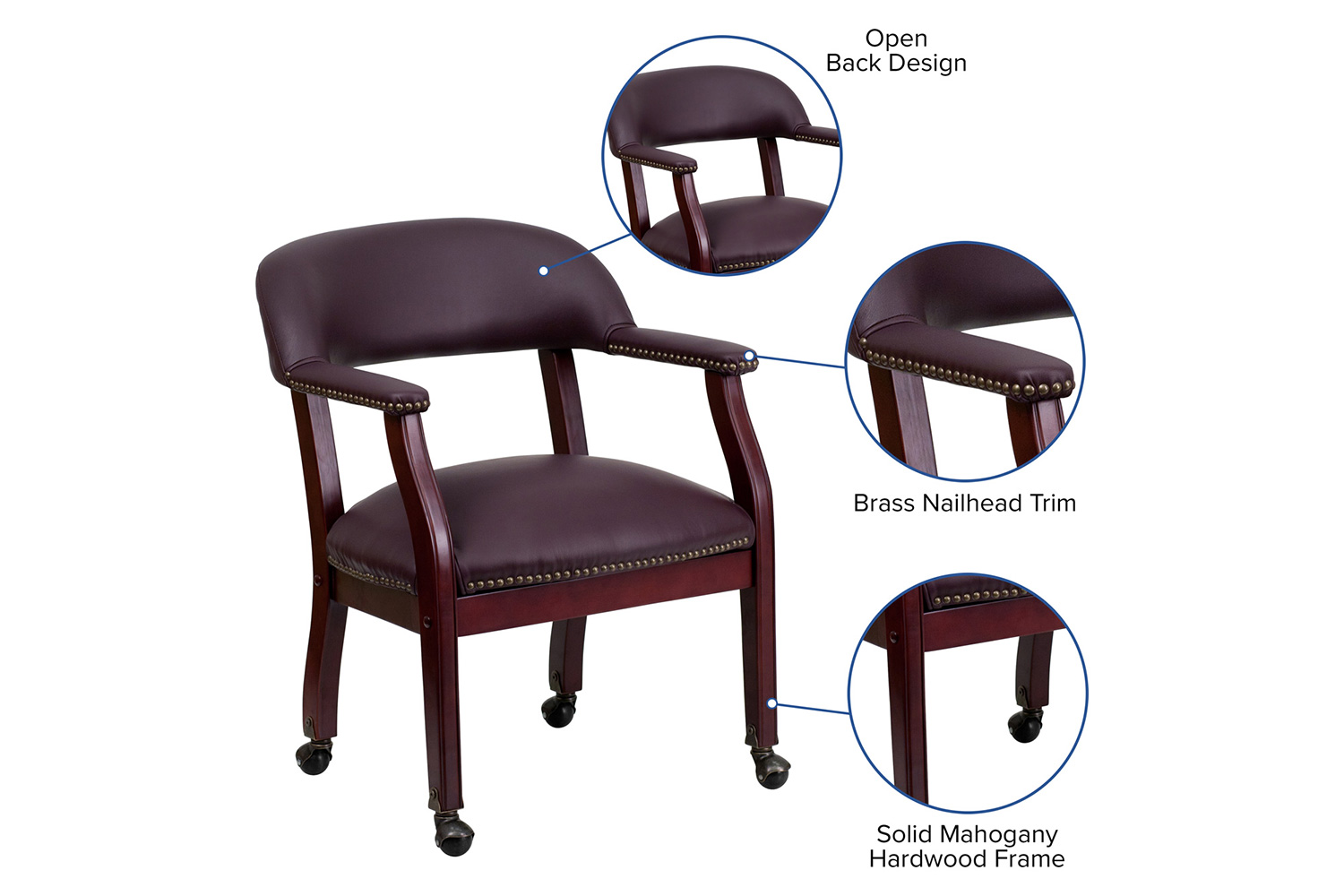 BLNK™ Diamond LeatherSoft Conference Chair with Accent Nail Trim and Casters - Burgundy