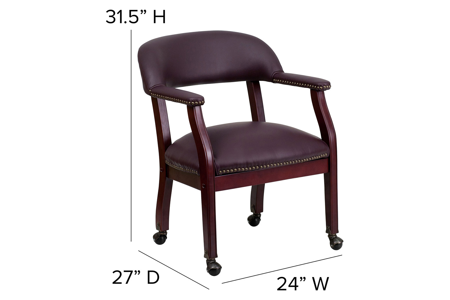 BLNK™ Diamond LeatherSoft Conference Chair with Accent Nail Trim and Casters - Burgundy