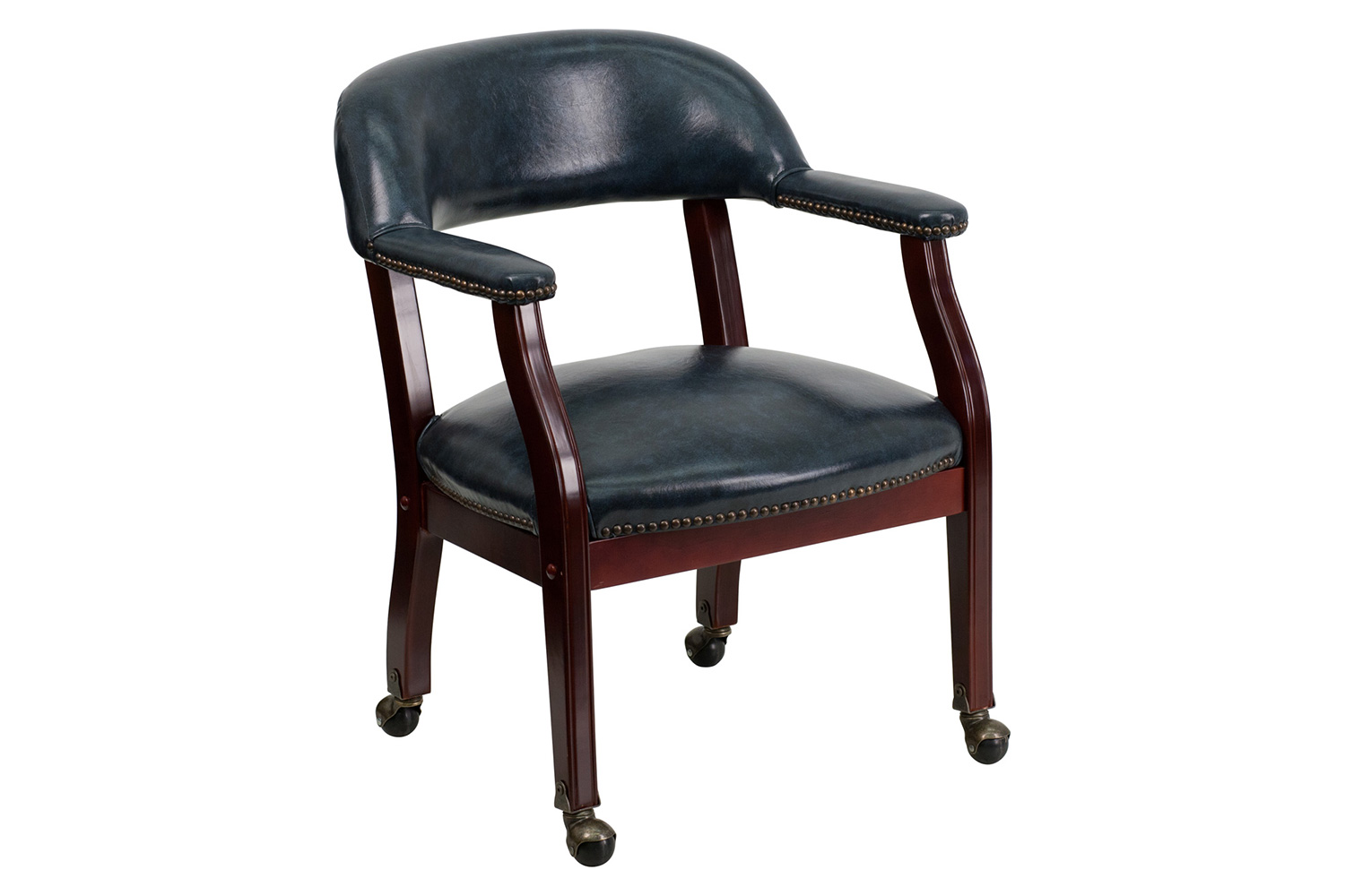 BLNK™ Sarah Vinyl Luxurious Conference Chair with Accent Nail Trim and Casters - Navy