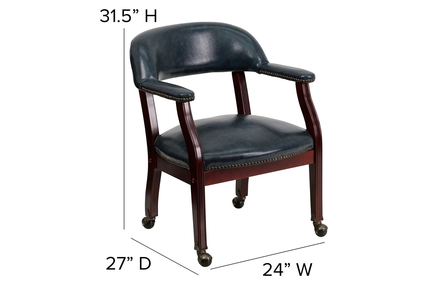 BLNK™ Sarah Vinyl Luxurious Conference Chair with Accent Nail Trim and Casters - Navy