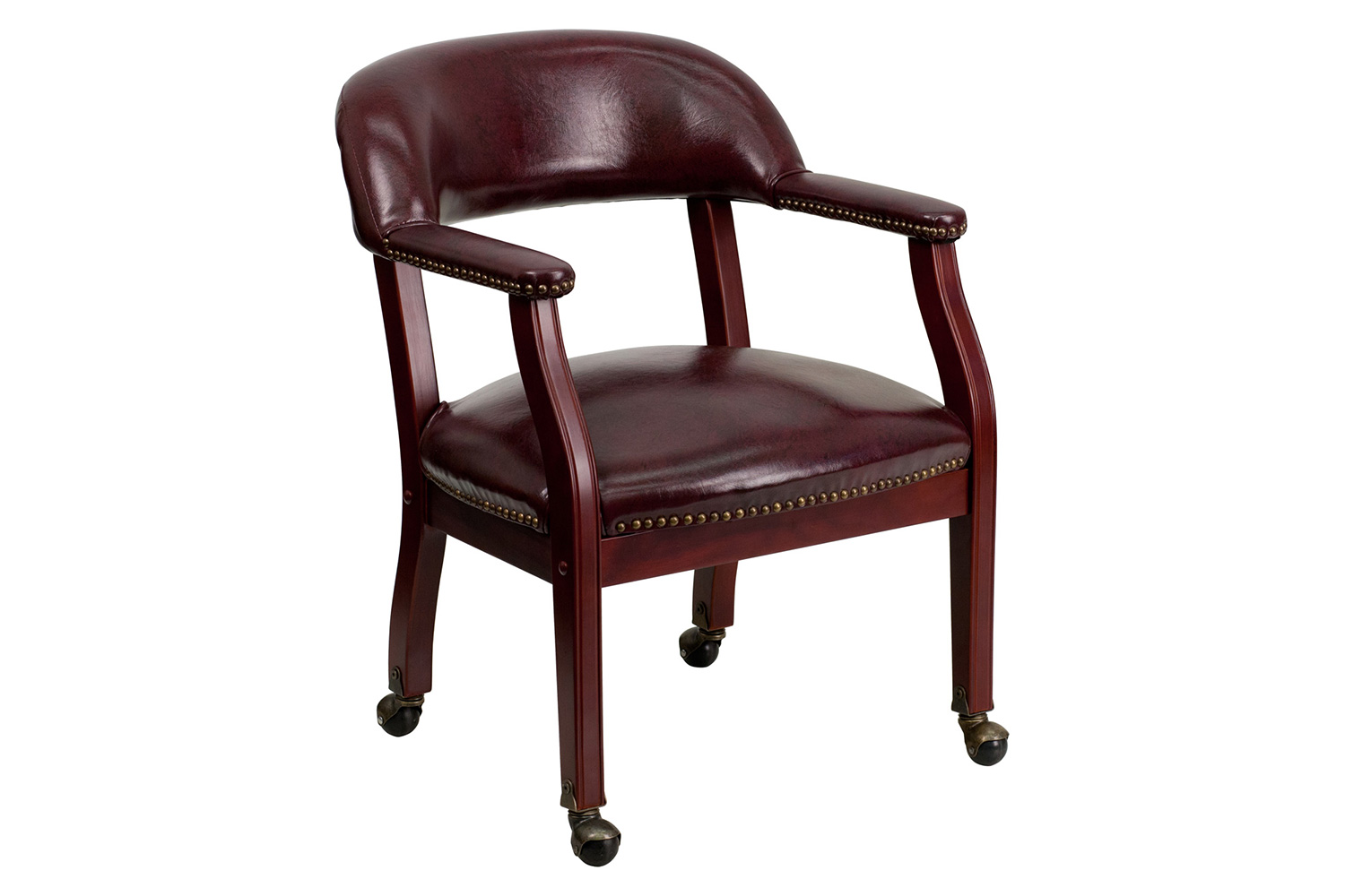 BLNK™ Sarah Vinyl Luxurious Conference Chair with Accent Nail Trim and Casters - Oxblood