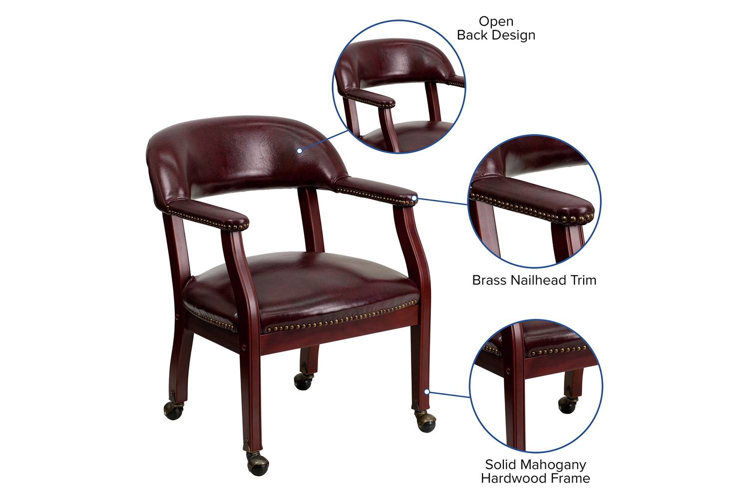 BLNK™ Sarah Vinyl Luxurious Conference Chair with Accent Nail Trim and Casters - Oxblood