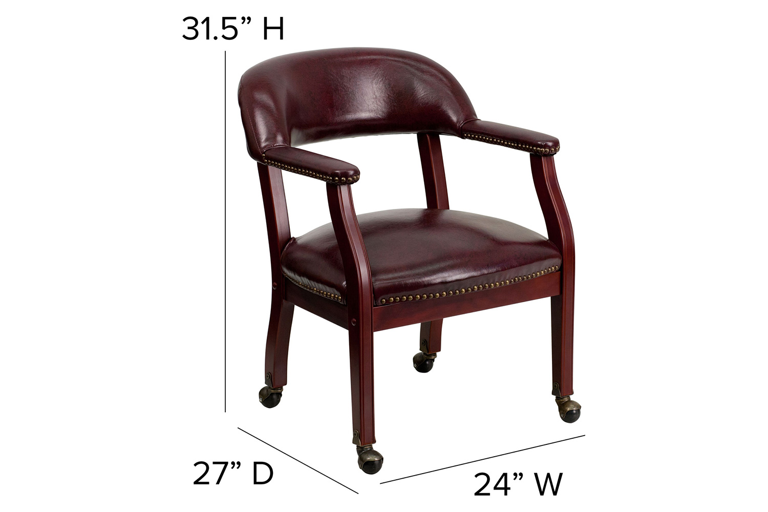 BLNK™ Sarah Vinyl Luxurious Conference Chair with Accent Nail Trim and Casters - Oxblood