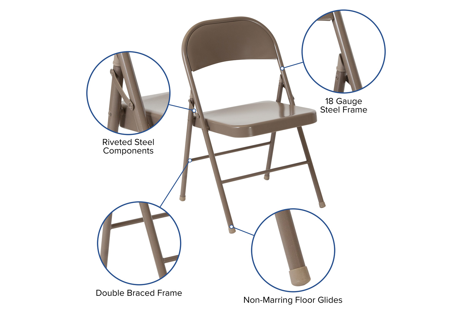 BLNK HERCULES Series Double Braced Metal Folding Chair - Beige