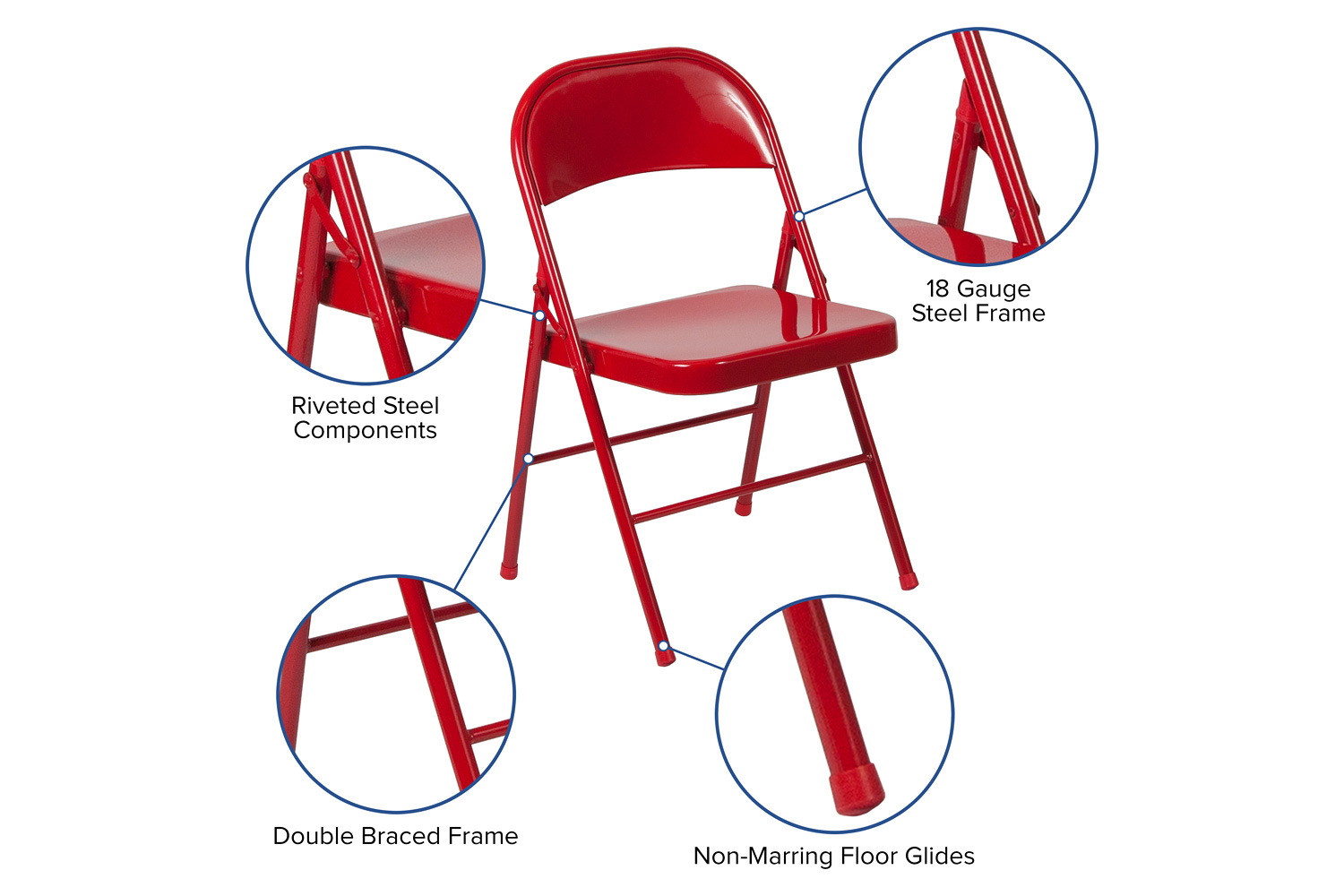 BLNK HERCULES Series Double Braced Metal Folding Chair - Red