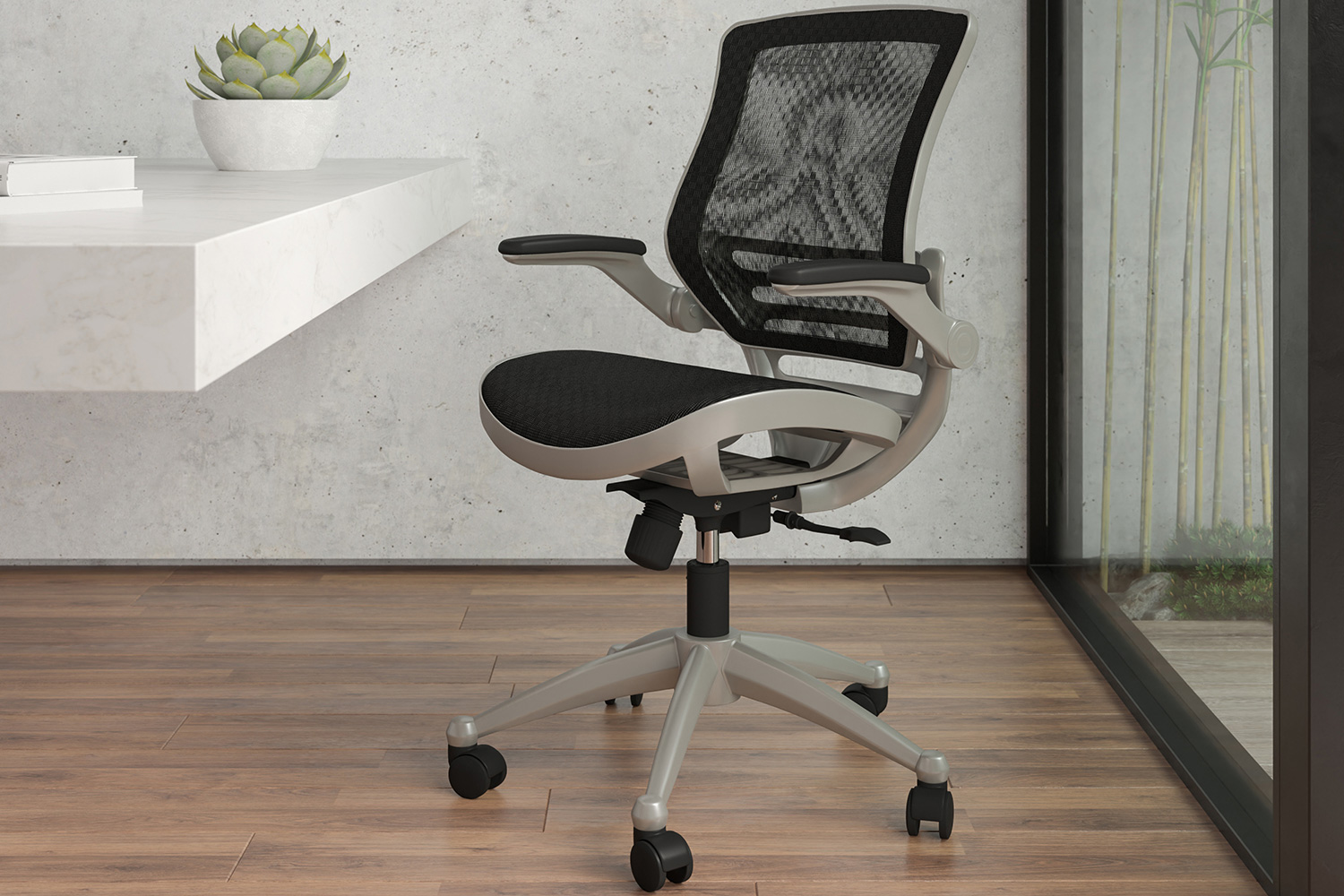 BLNK Warfield Mid-Back Mesh Executive Swivel Office Chair with Flip-Up Arms