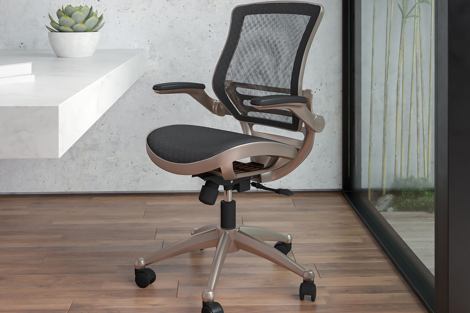 BLNK Warfield Mid-Back Mesh Executive Swivel Office Chair with Flip-Up Arms