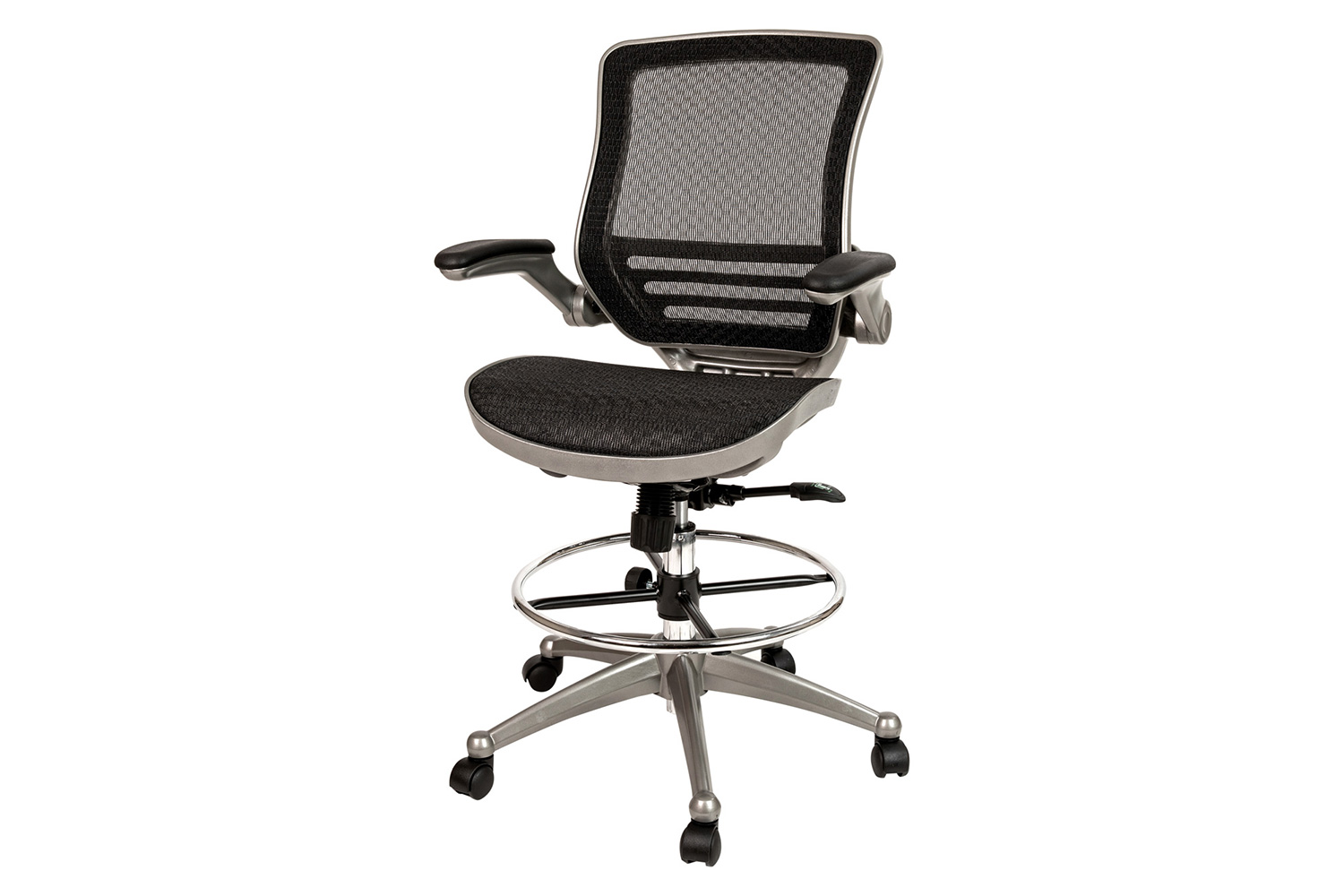 BLNK Waylon Mid-Back Mesh Drafting Chair with Flip-Up Arms - Graphite Silver Frame