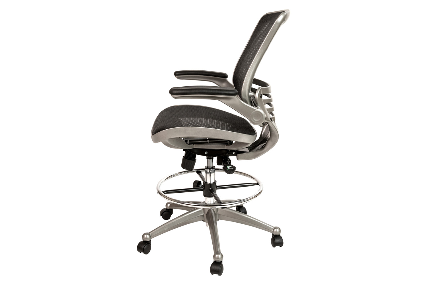 BLNK Waylon Mid-Back Mesh Drafting Chair with Flip-Up Arms - Graphite Silver Frame