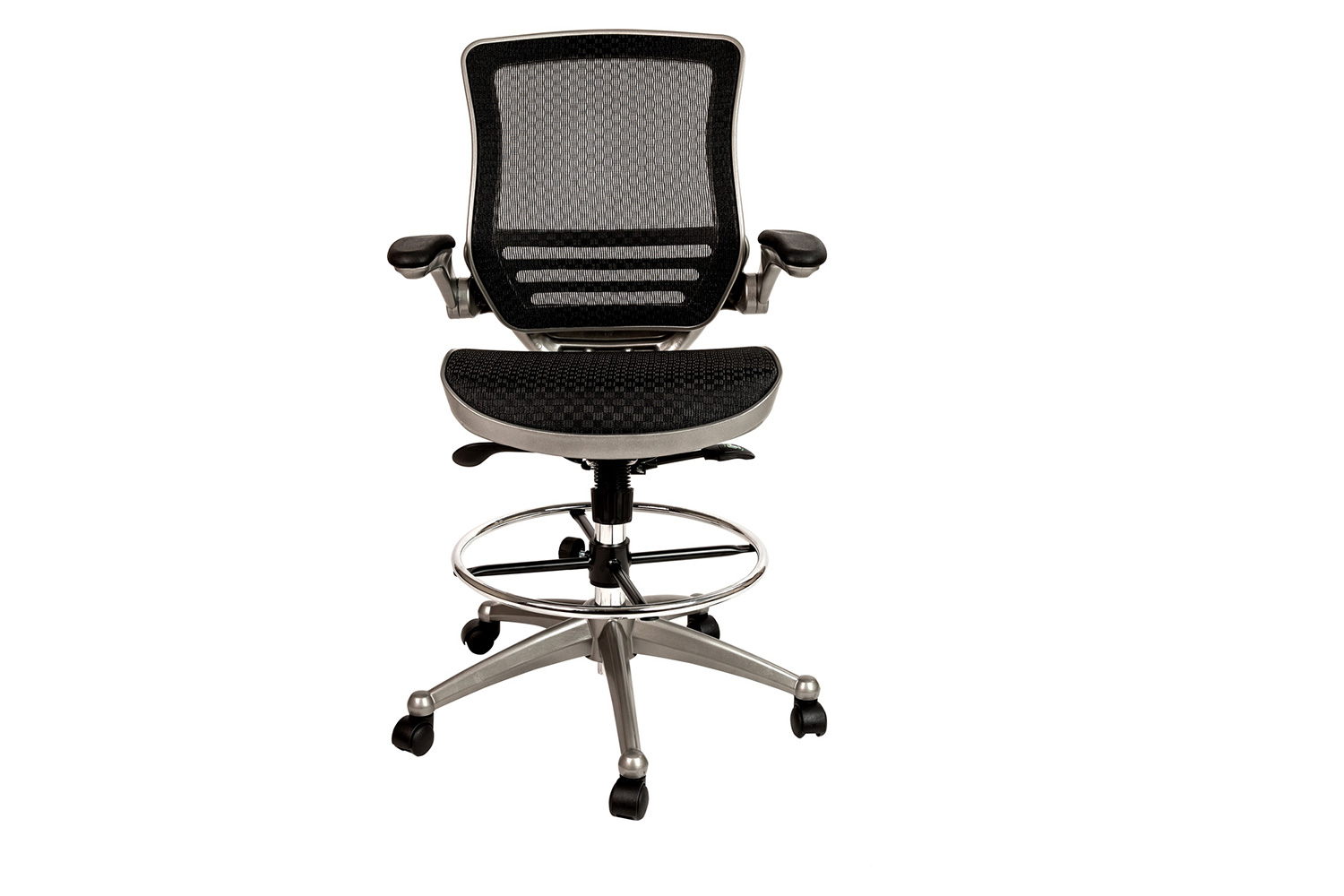 BLNK Waylon Mid-Back Mesh Drafting Chair with Flip-Up Arms - Graphite Silver Frame