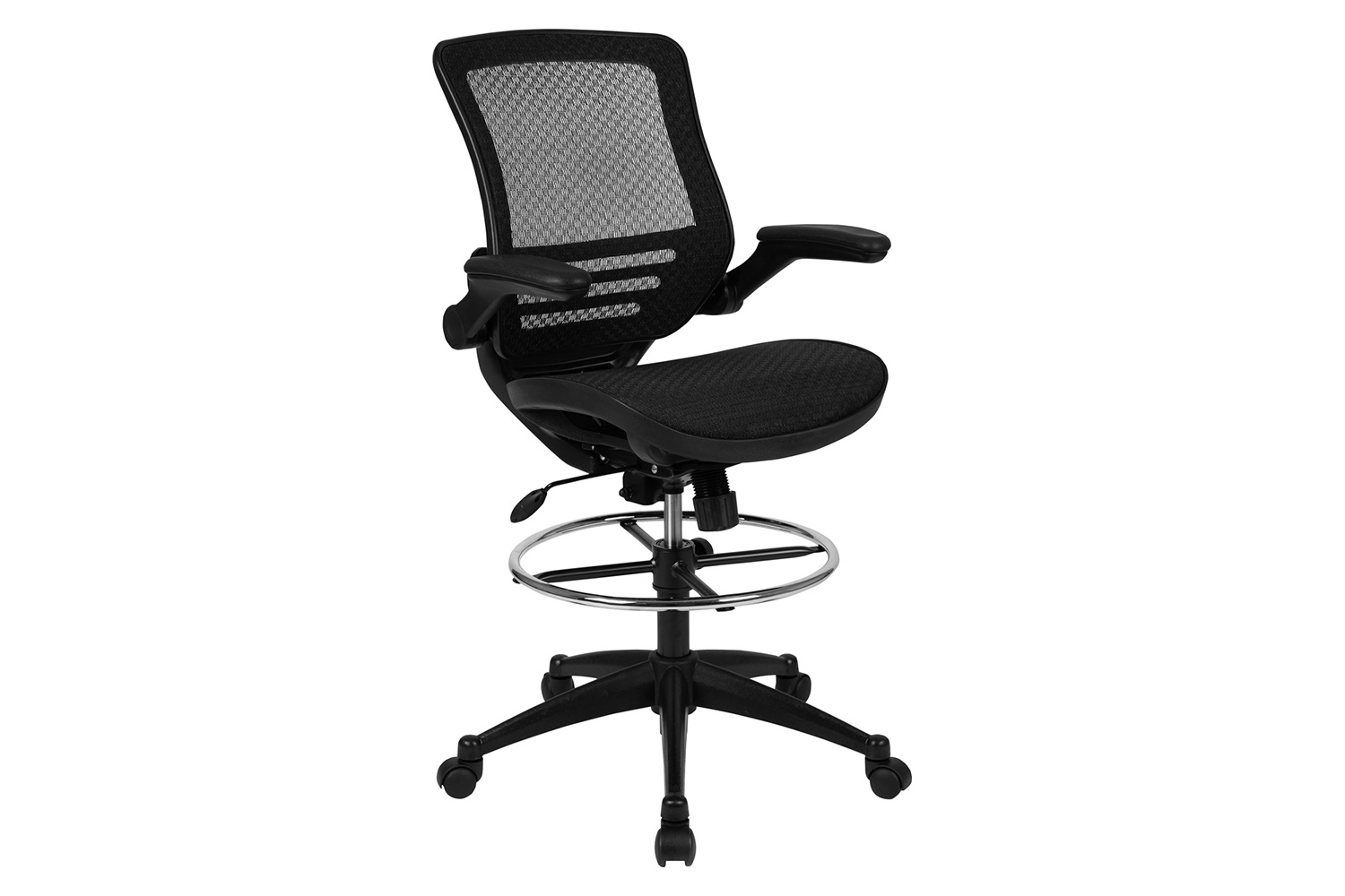 BLNK Waylon Mid-Back Mesh Drafting Chair with Flip-Up Arms