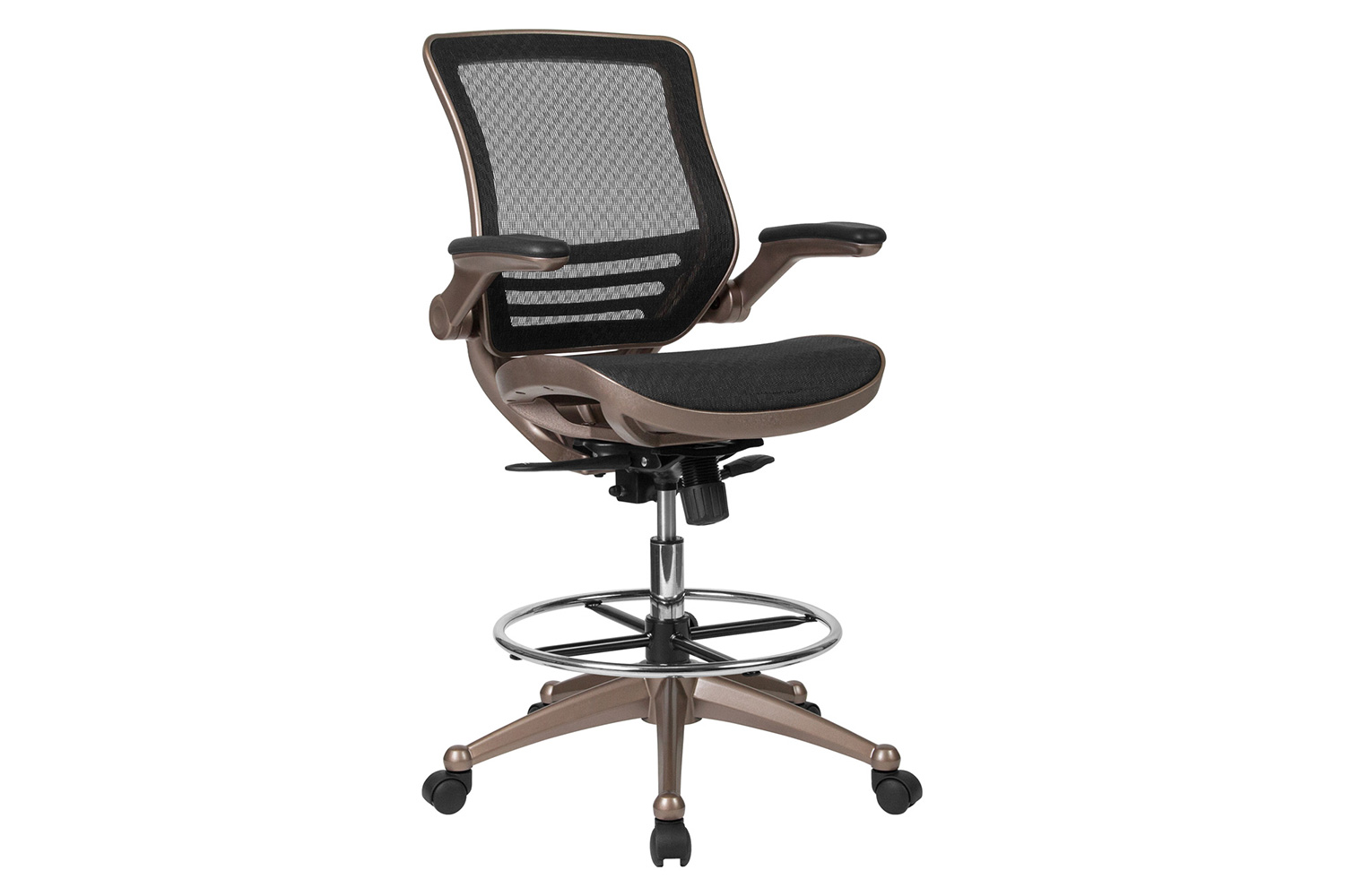 BLNK Waylon Mid-Back Mesh Drafting Chair with Flip-Up Arms - Melrose Gold Frame