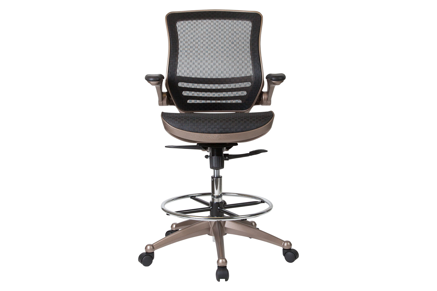 BLNK Waylon Mid-Back Mesh Drafting Chair with Flip-Up Arms - Melrose Gold Frame