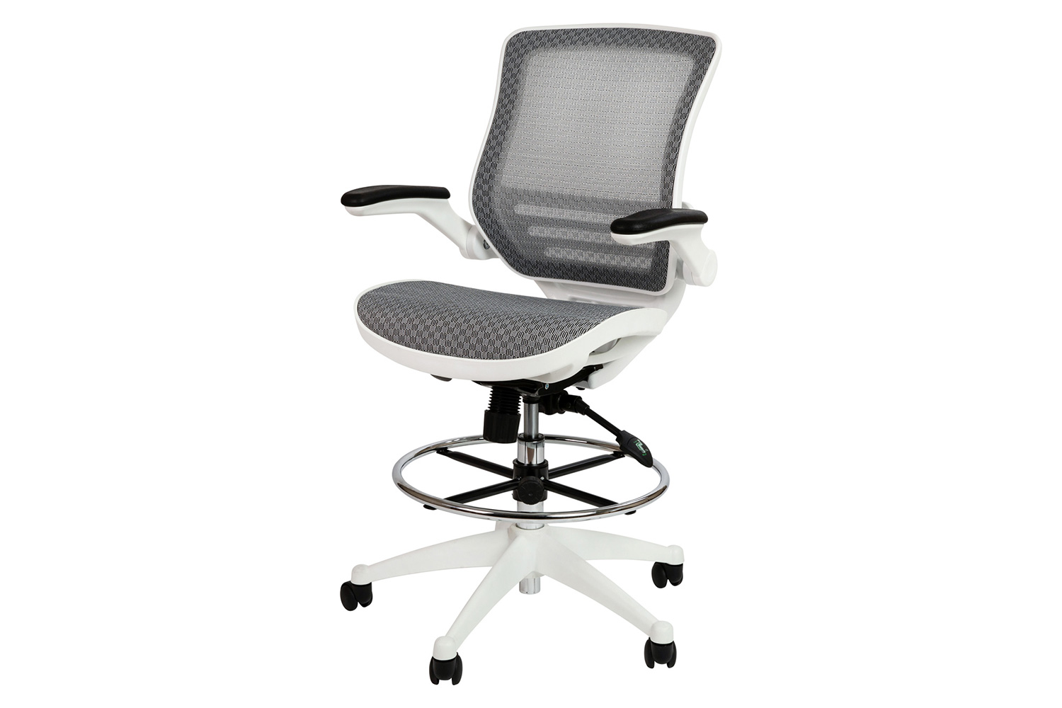 BLNK Waylon Mid-Back Mesh Drafting Chair with Flip-Up Arms - White Frame