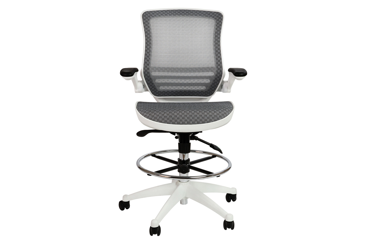 BLNK Waylon Mid-Back Mesh Drafting Chair with Flip-Up Arms - White Frame