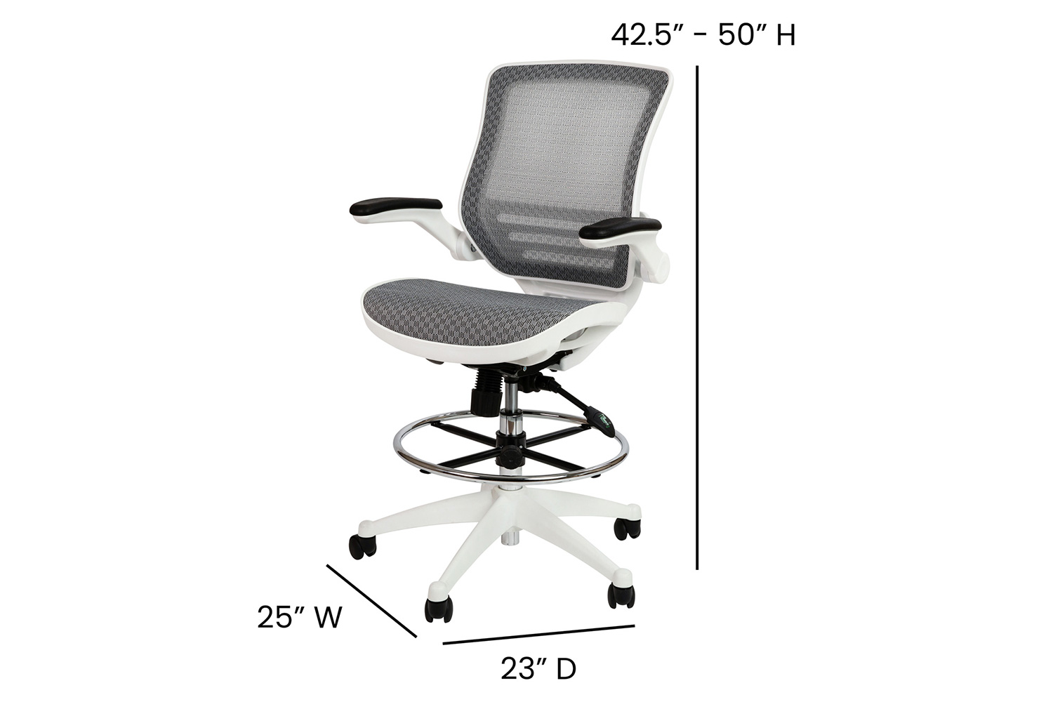 BLNK Waylon Mid-Back Mesh Drafting Chair with Flip-Up Arms - White Frame