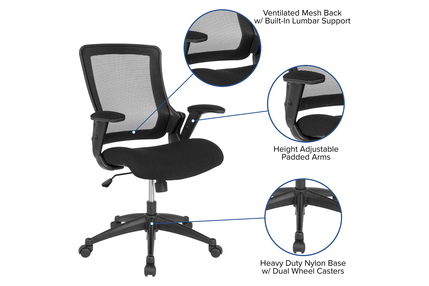 BLNK - Hamilton Mid-Back Mesh Executive Swivel Office Chair with Molded Foam Seat and Adjustable Arms