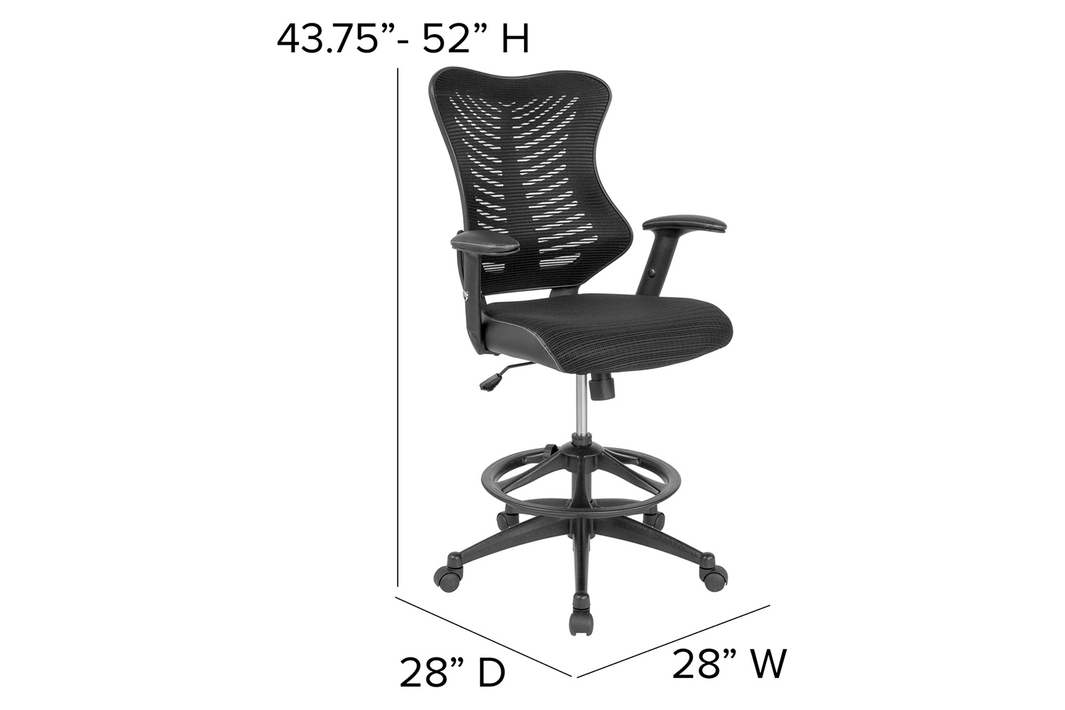 BLNK - Waylon Waylon High-Back Designer Mesh Drafting Chair with Sides and Adjustable Arms