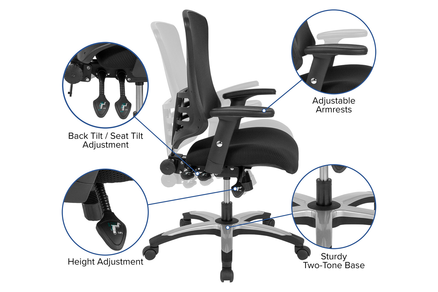 BLNK - Waylon Waylon High-Back Mesh Multifunction Executive Swivel Ergonomic Office Chair with Molded Foam Seat and Adjustable Arms