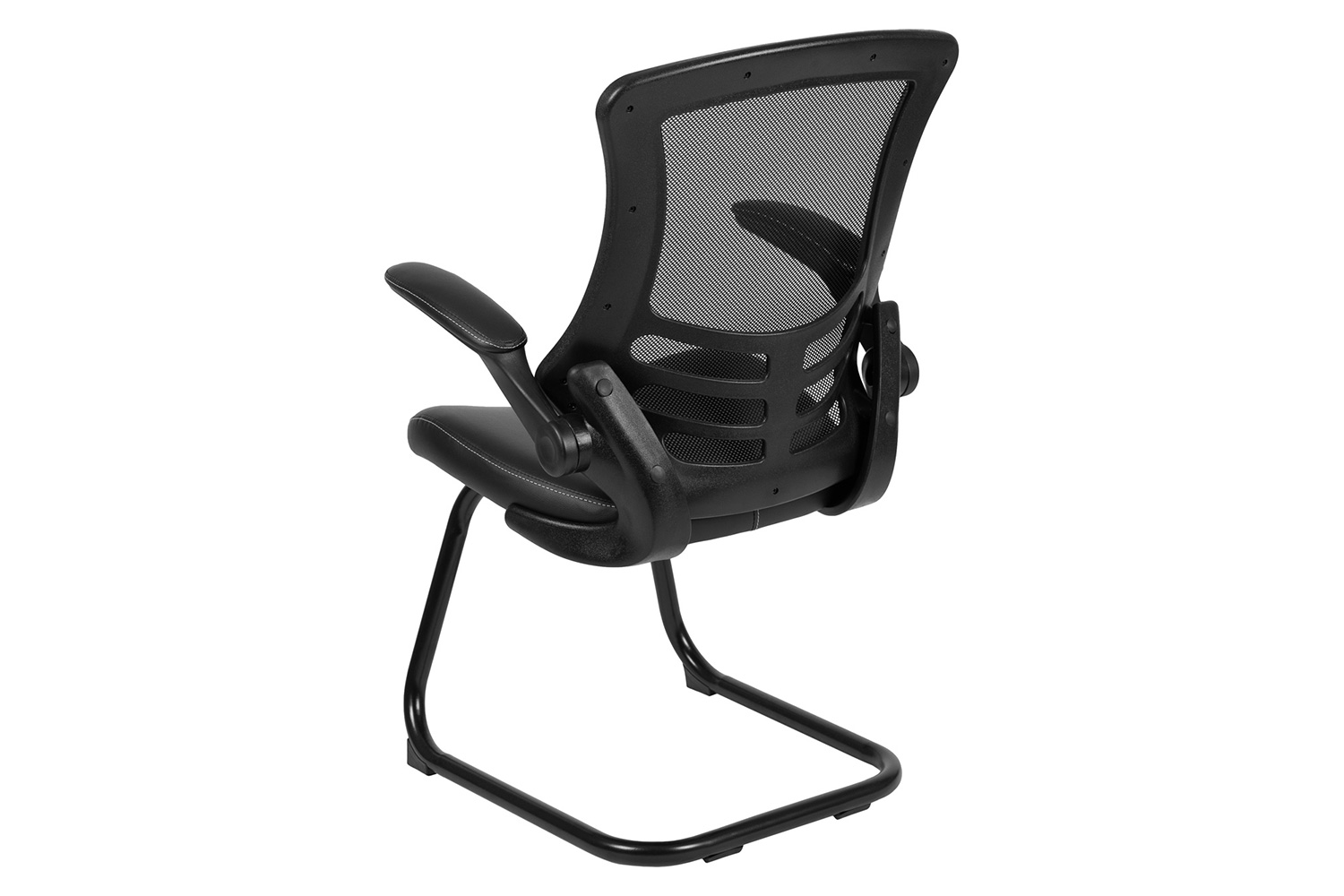 BLNK Kelista Black Mesh Sled Base Side Reception Chair with Flip-Up Arms - LeatherSoft