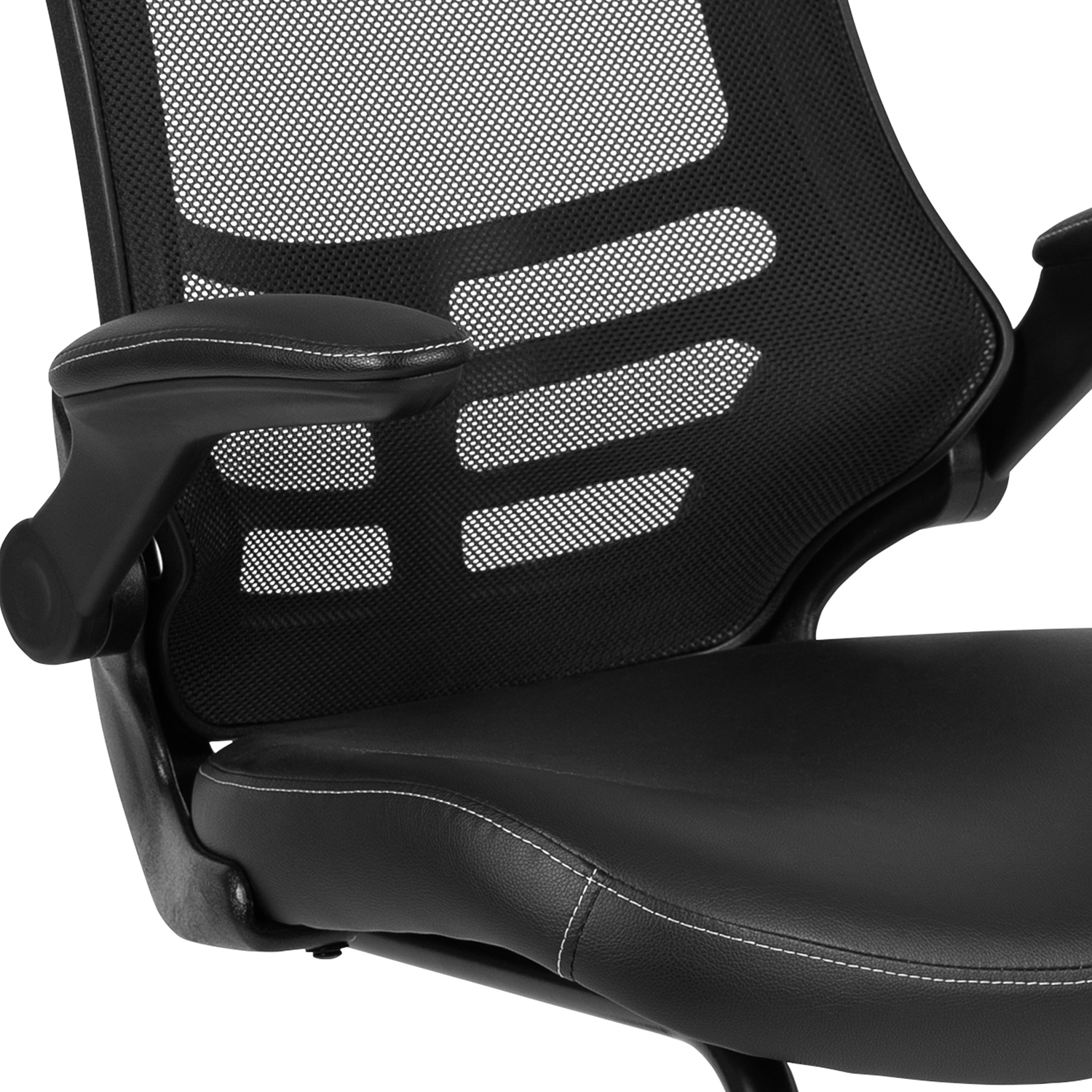 BLNK Kelista Black Mesh Sled Base Side Reception Chair with Flip-Up Arms - LeatherSoft