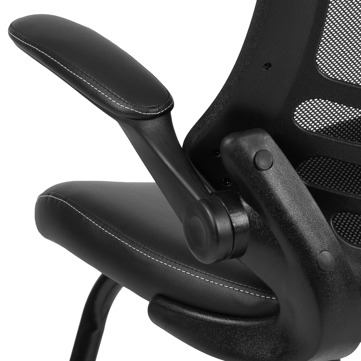 BLNK Kelista Black Mesh Sled Base Side Reception Chair with Flip-Up Arms - LeatherSoft