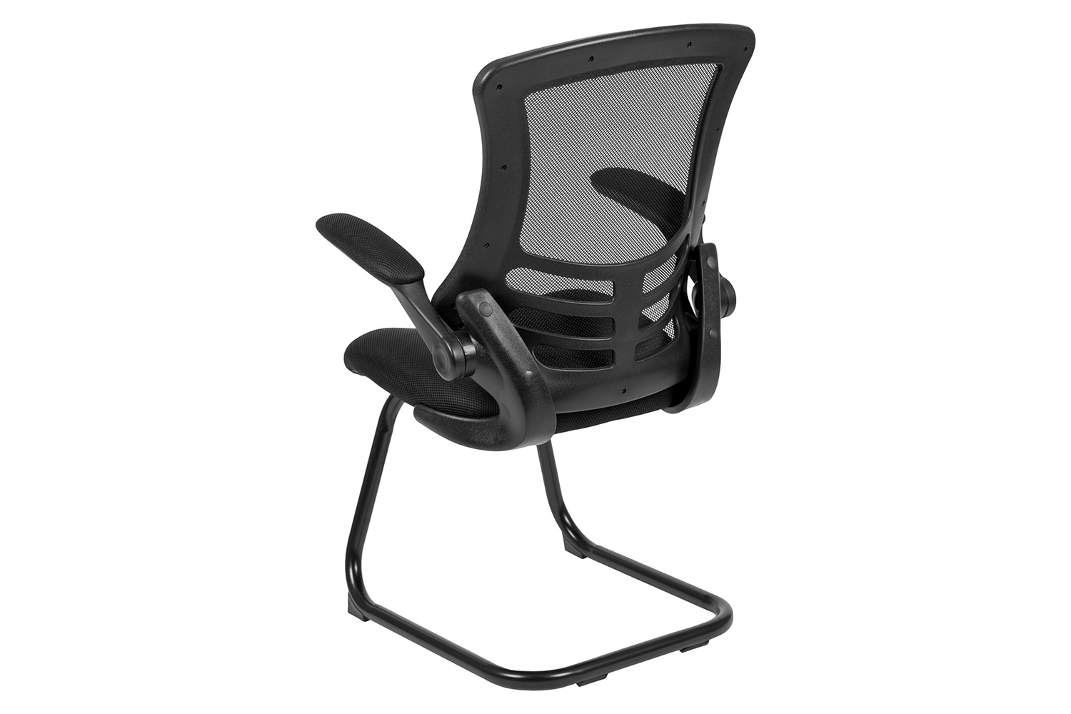 BLNK Kelista Black Mesh Sled Base Side Reception Chair with Flip-Up Arms - Mesh