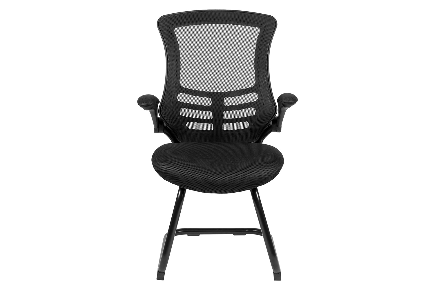 BLNK Kelista Black Mesh Sled Base Side Reception Chair with Flip-Up Arms - Mesh