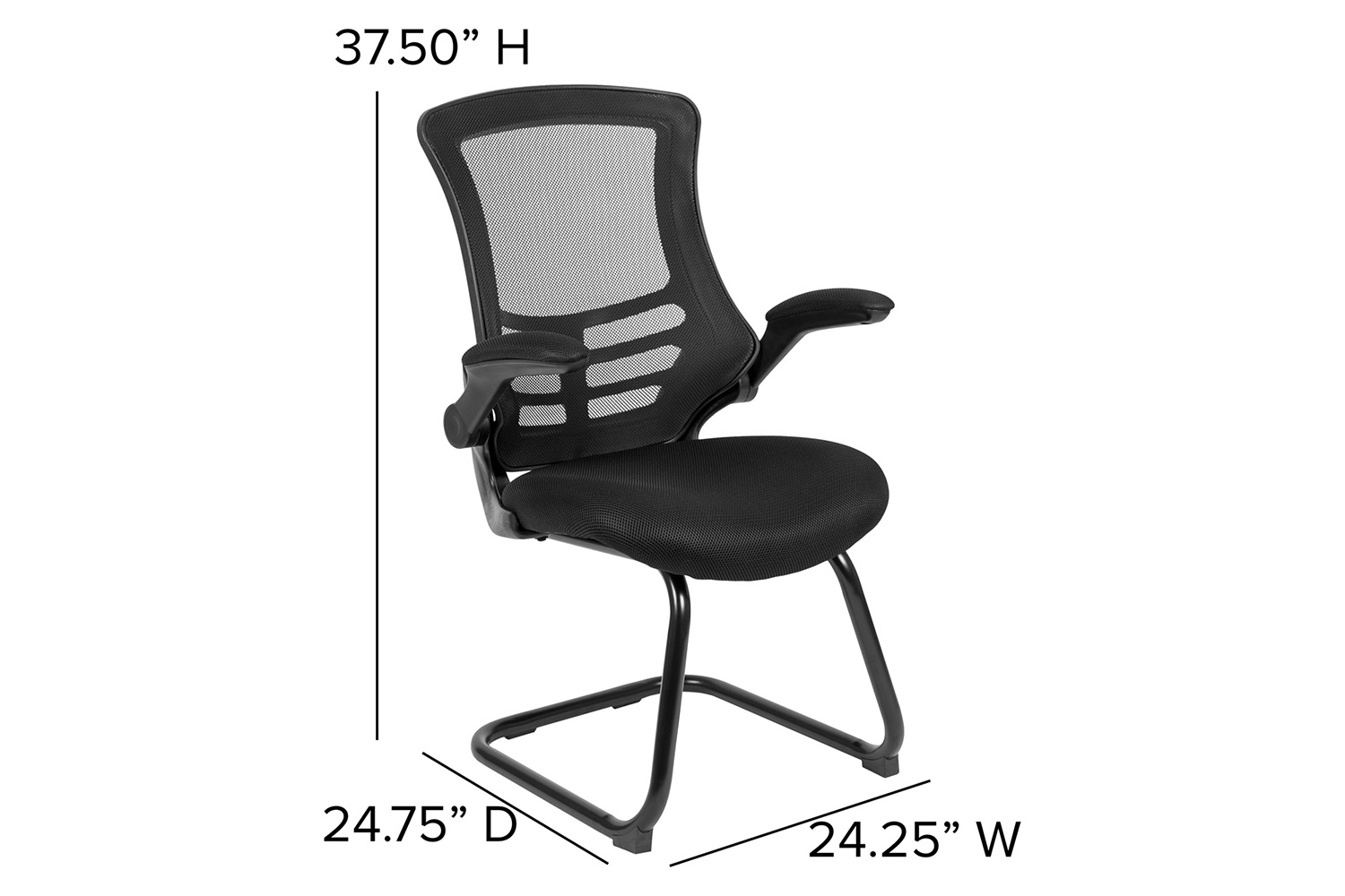 BLNK Kelista Black Mesh Sled Base Side Reception Chair with Flip-Up Arms - Mesh