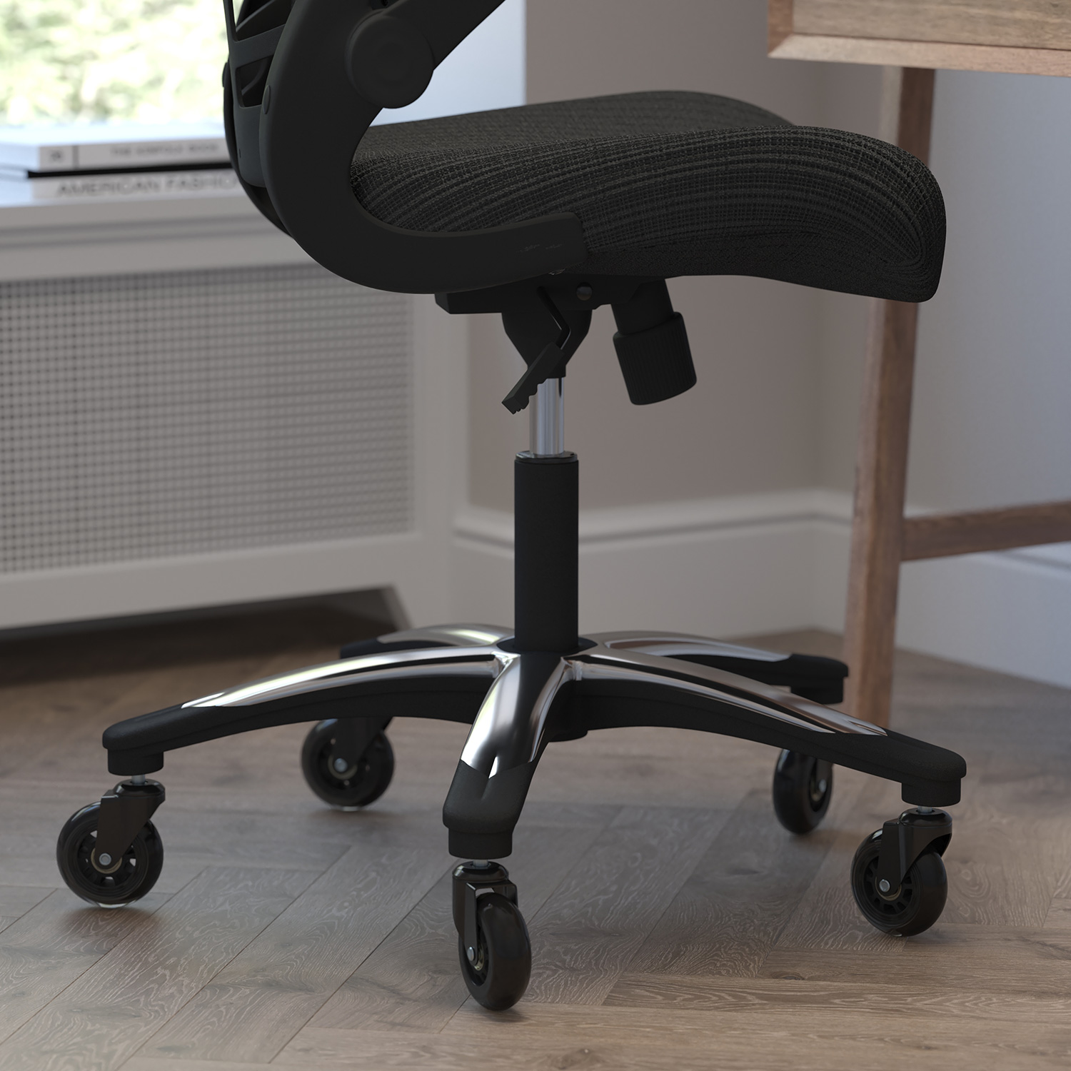 BLNK - Kelista High-Back Mesh Swivel Ergonomic Executive Office Chair with Flip-Up Arms and Transparent Roller Wheels