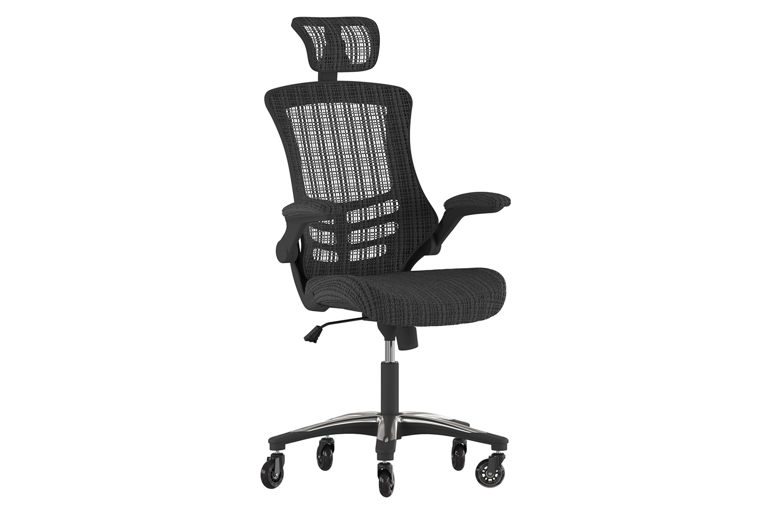 BLNK - Kelista High-Back Mesh Swivel Ergonomic Executive Office Chair with Flip-Up Arms and Transparent Roller Wheels