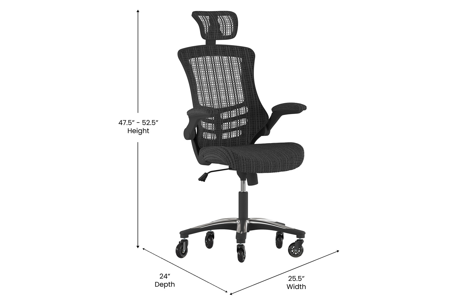 BLNK - Kelista High-Back Mesh Swivel Ergonomic Executive Office Chair with Flip-Up Arms and Transparent Roller Wheels