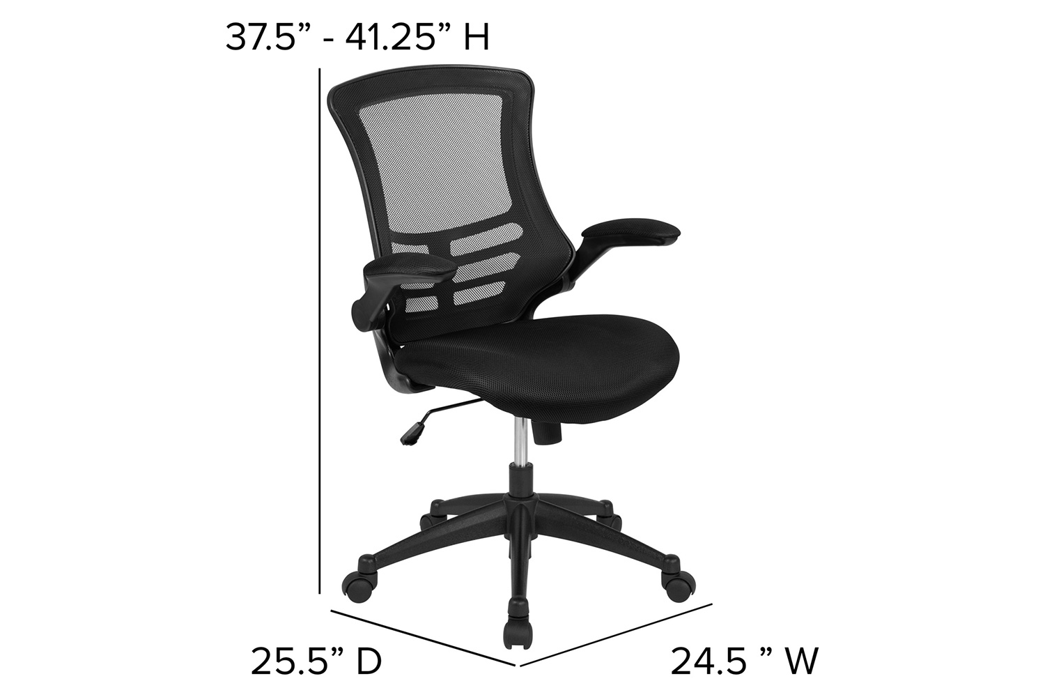 BLNK Kelista Mid-Back Mesh Swivel Ergonomic Task Office Chair with Flip-Up Arms - Black