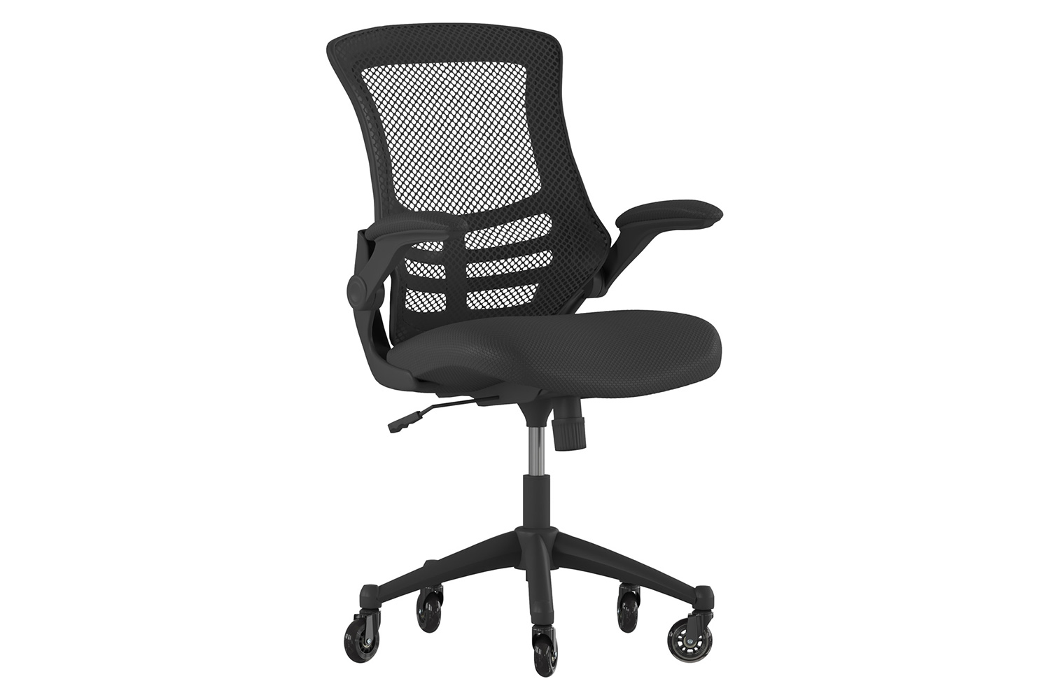 BLNK Kelista Mid-Back Mesh Swivel Ergonomic Task Office Chair with Flip-Up Arms and Transparent Roller Wheels - Black